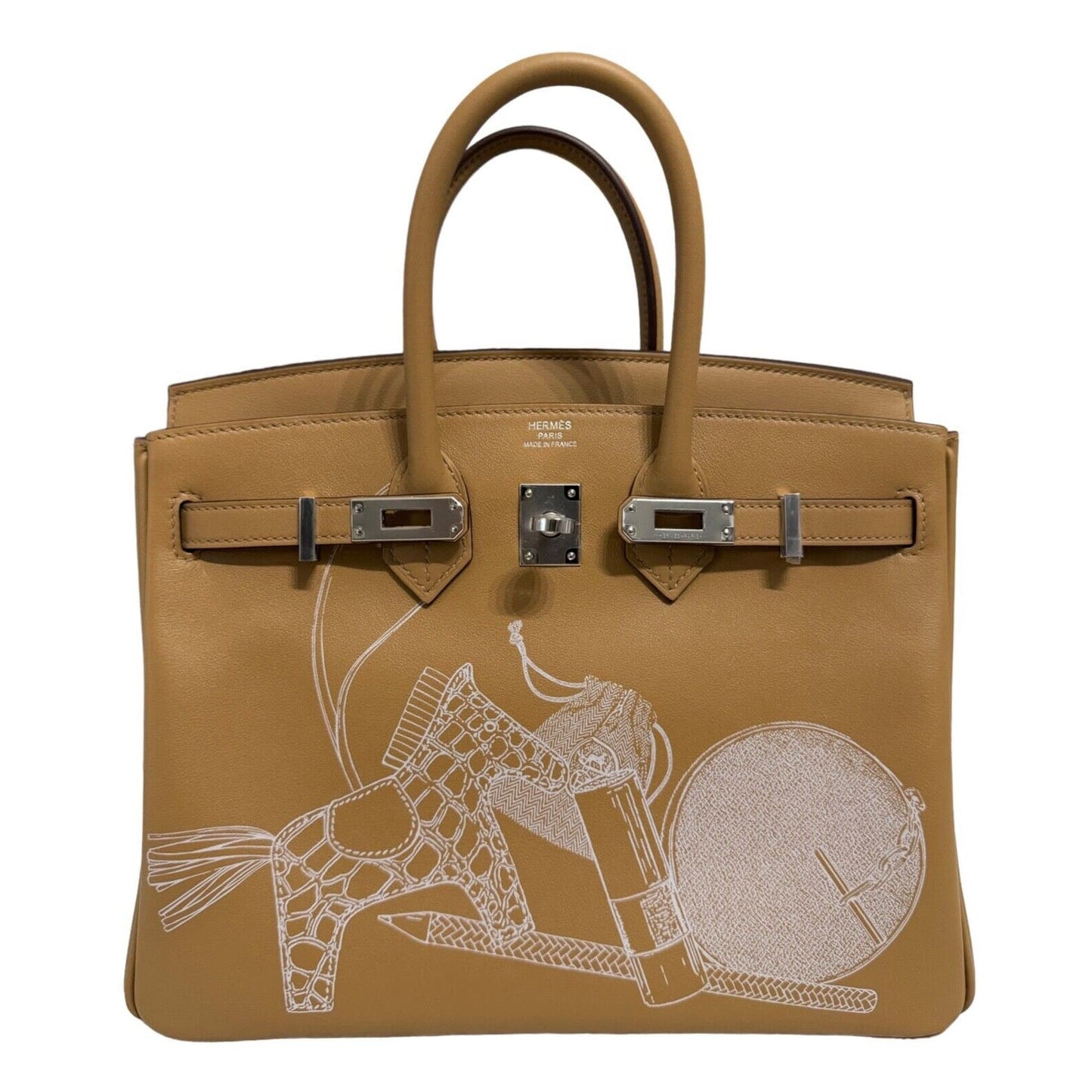 Hermes Birkin 25 Limited Edition In and Out Swift Leather Biscuit White Palladium Hardware 2023