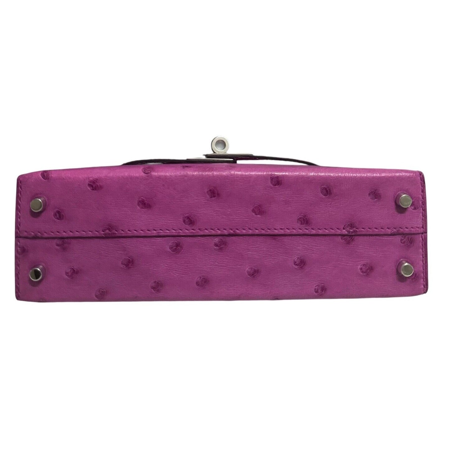 Hermes Kelly Mini 20 Rose Pourpre Purple Pink Ostrich Leather Palladium Hardware