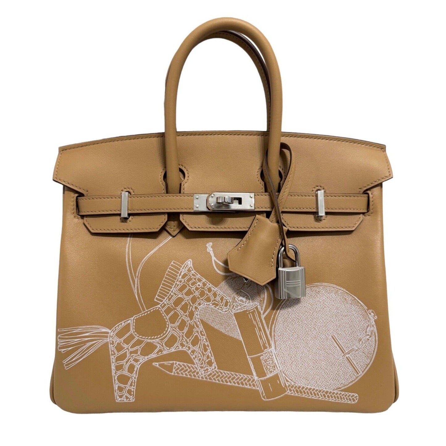 Hermes Birkin 25 Limited Edition In and Out Swift Leather Biscuit White Palladium Hardware 2023