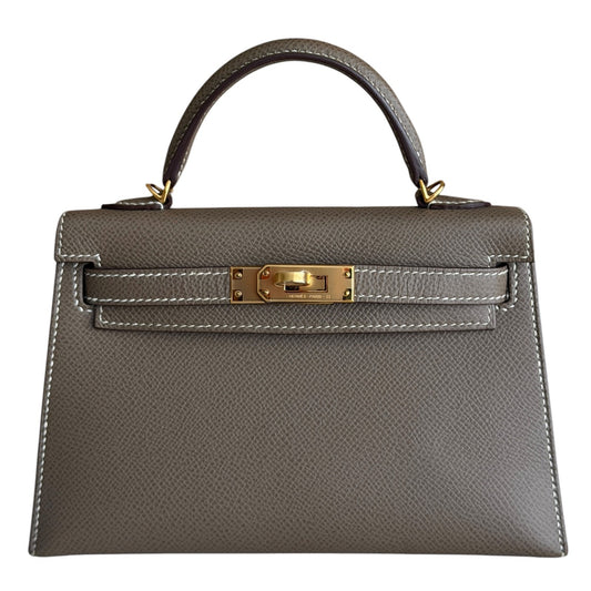 Hermes Kelly Mini 20 Etoupe Gray Epsom Leather Gold Hardware