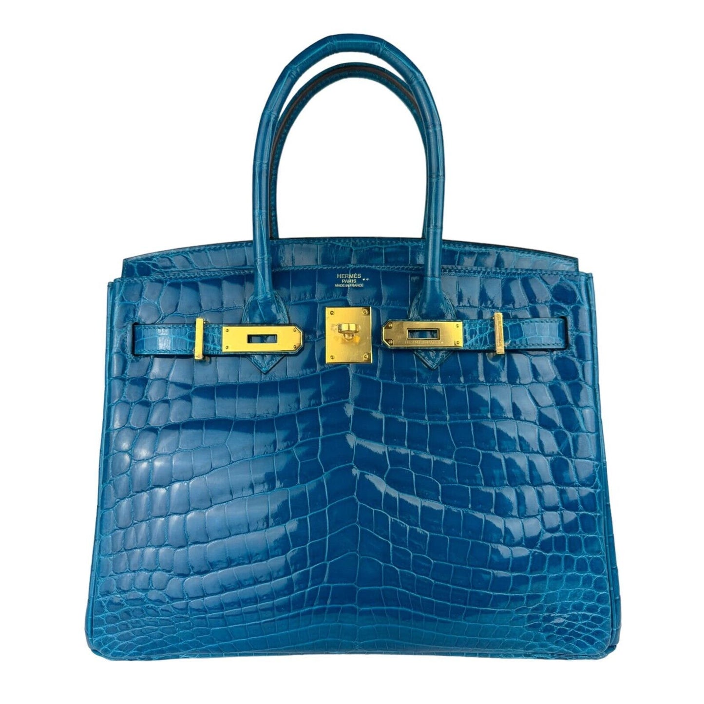 Hermes Birkin 30 Blue Izmir Crocodile Leather Gold Hardware RARE