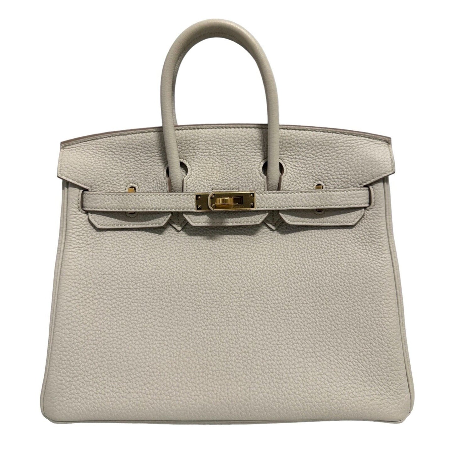 Hermes Birkin 25 Beton Beige Gray Togo Leather Gold Hardware Handbag