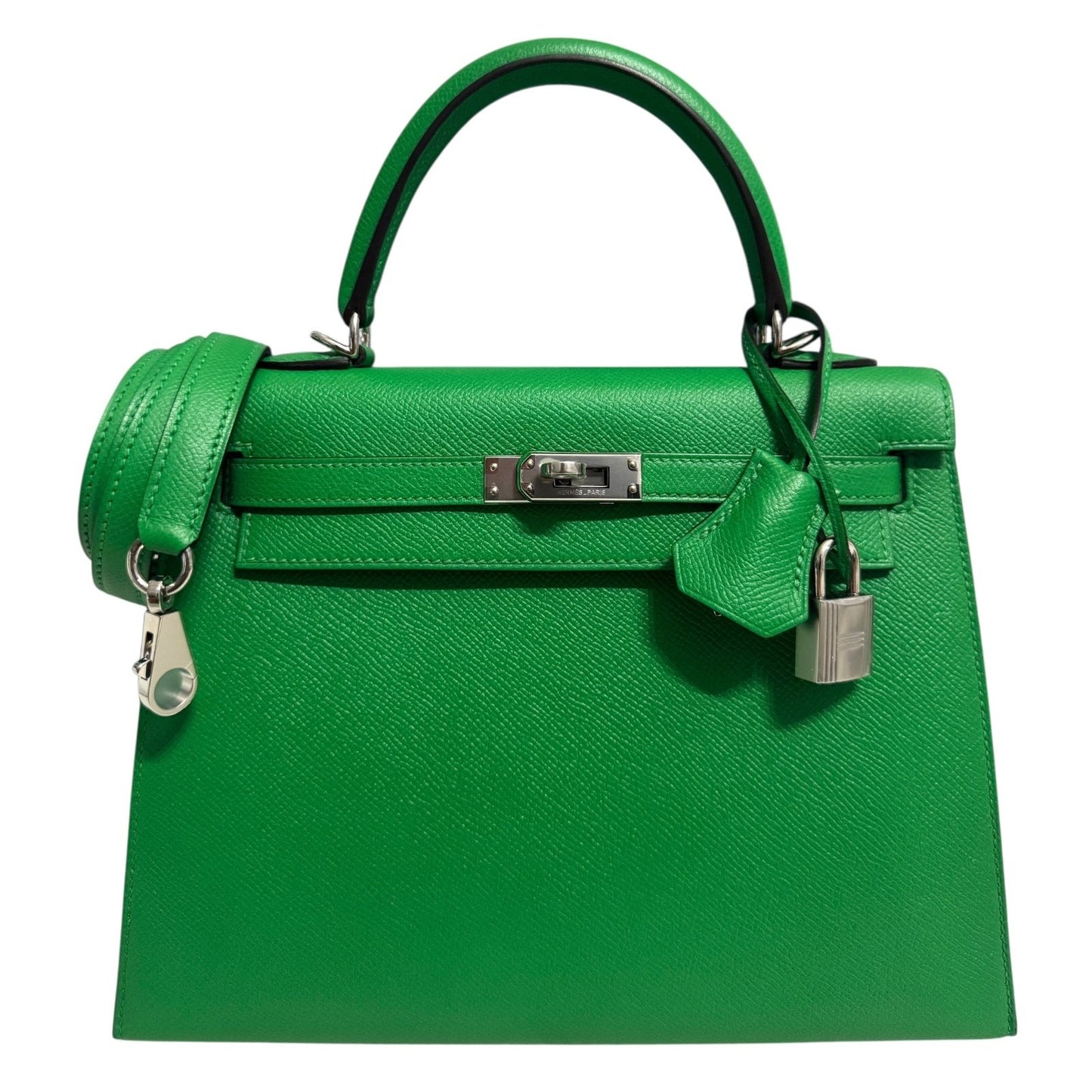 Hermes Kelly 25 Sellier Bamboo Bambou Green Epsom Leather Palladium Hardware