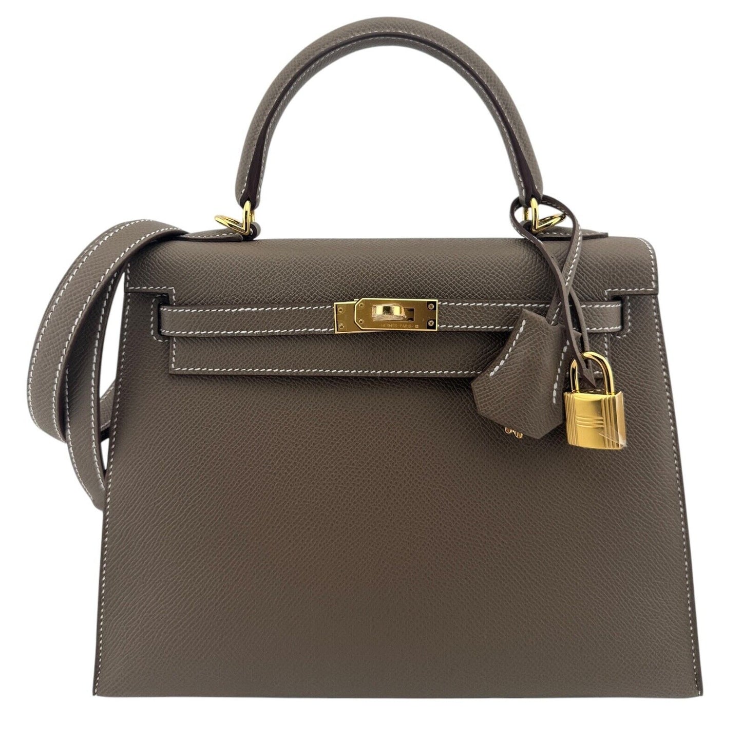 Hermes Kelly 25 Sellier Etoupe Gray Grey Epsom Gold Hardware NEW 2024