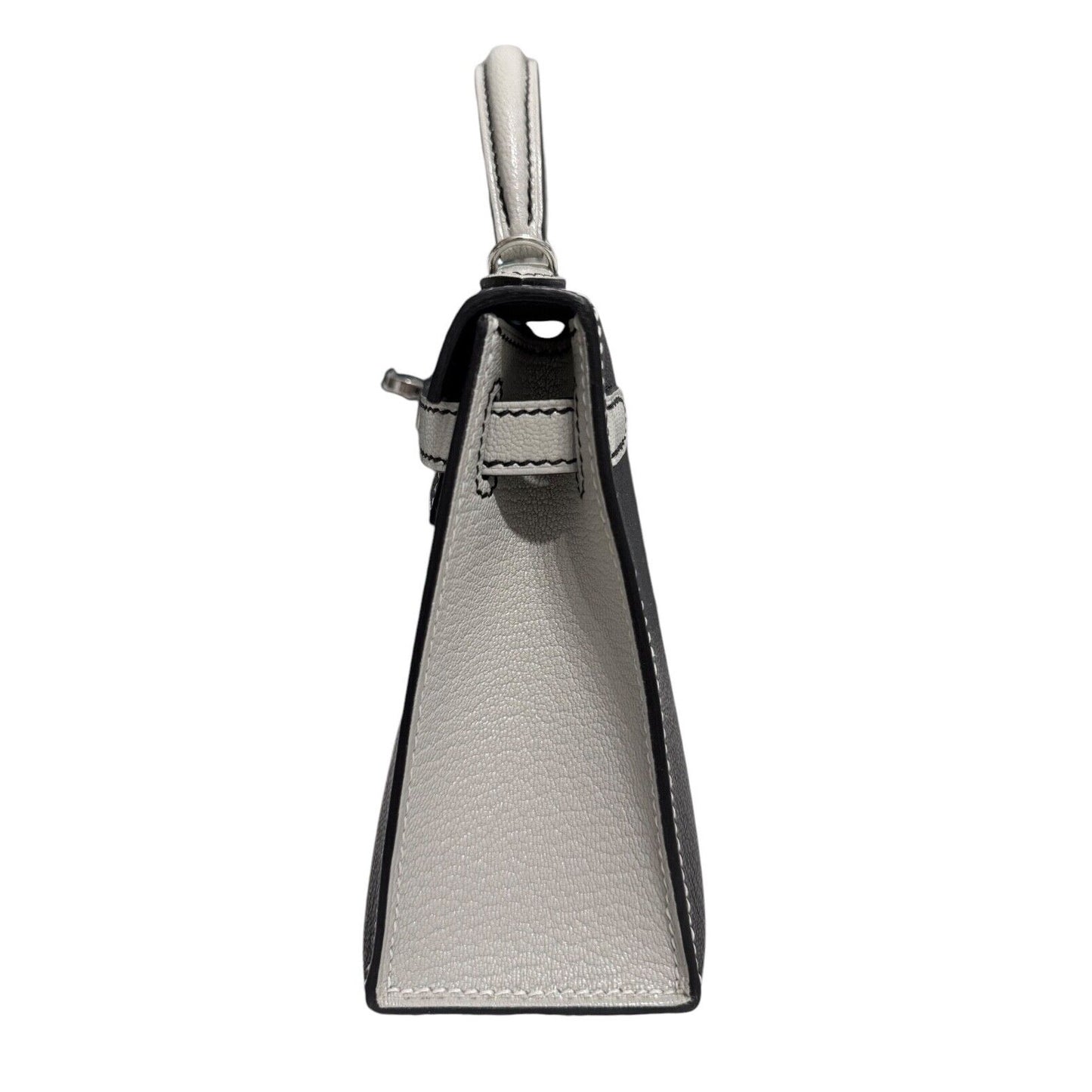 Hermes Kelly Mini 20 Special Order Black Gris Perle Gray Chèvre Leather Palladium Hardware