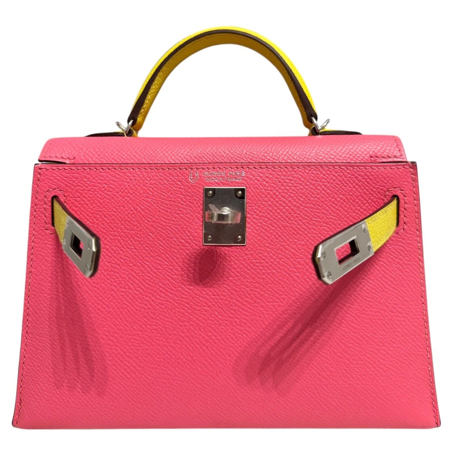 Hermes Kelly Mini 20 Special Order Rose Azalee Pink Lime Yellow Epsom Palladium Hardware