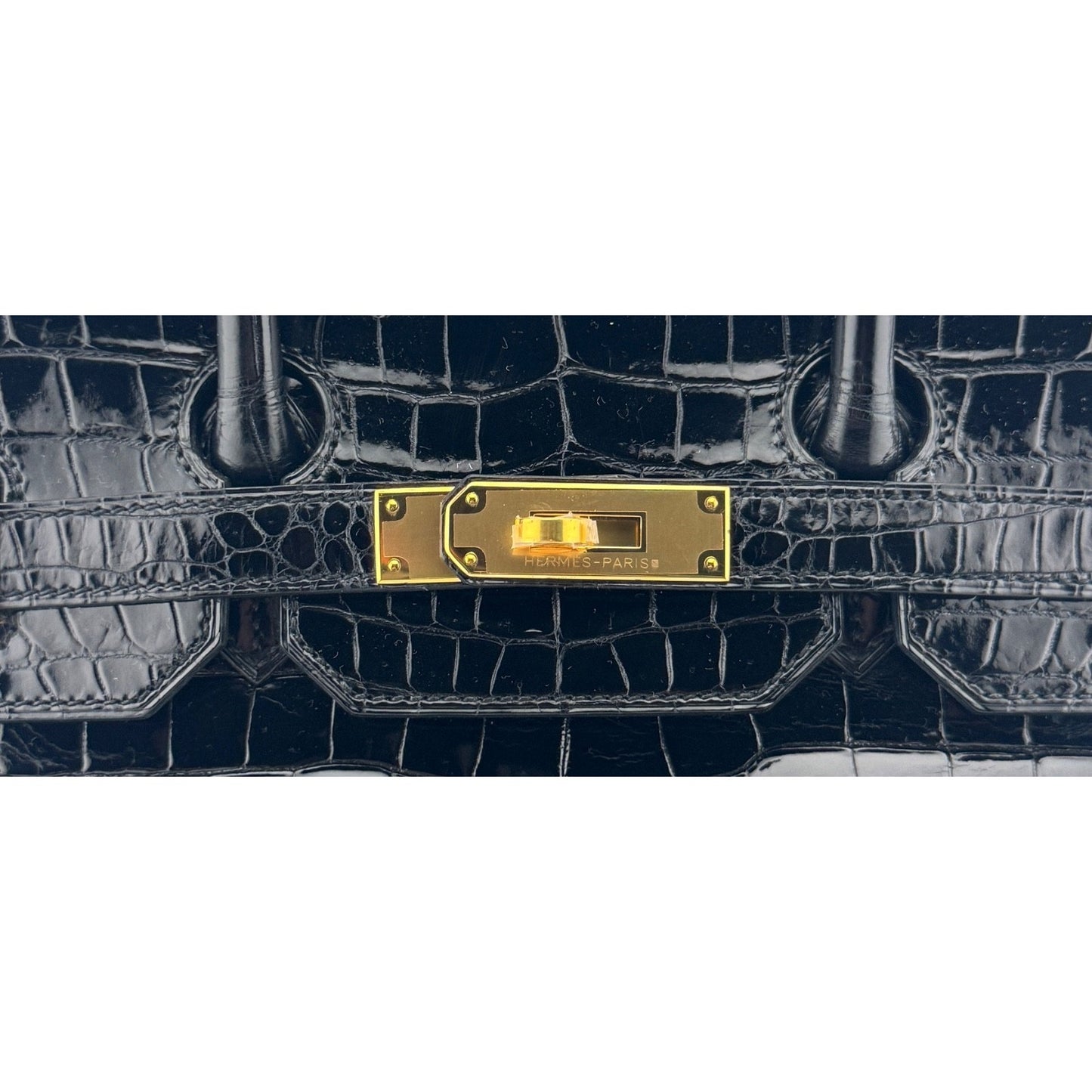 Hermes Birkin 35 Black Noir Shinny Porosus Crocodile Gold Hardware RARE