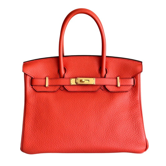 Hermes Birkin 30 Orange Poppy Togo Leather Gold Hardware