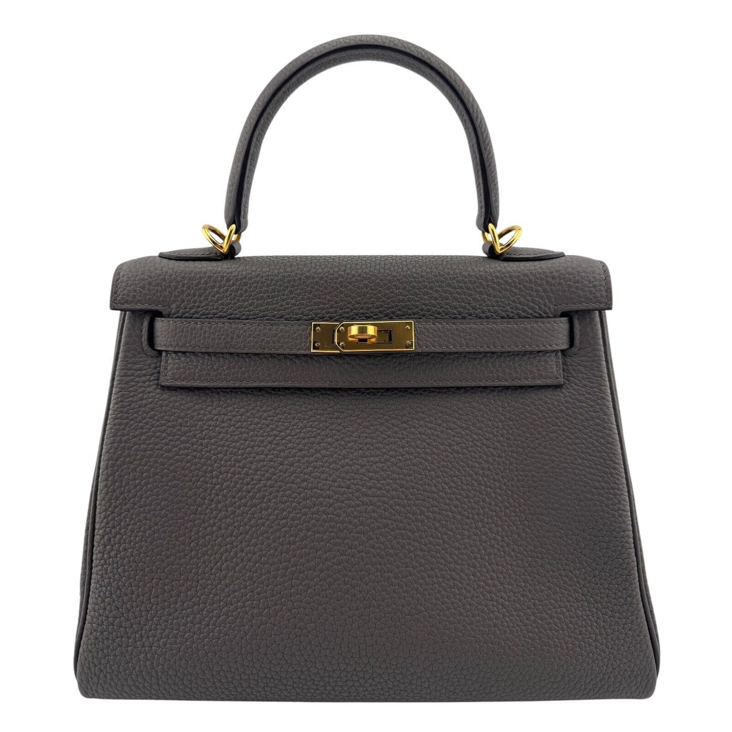 Hermes Kelly 25 Etain Gris Gray Grey Togo Leather Gold Hardware