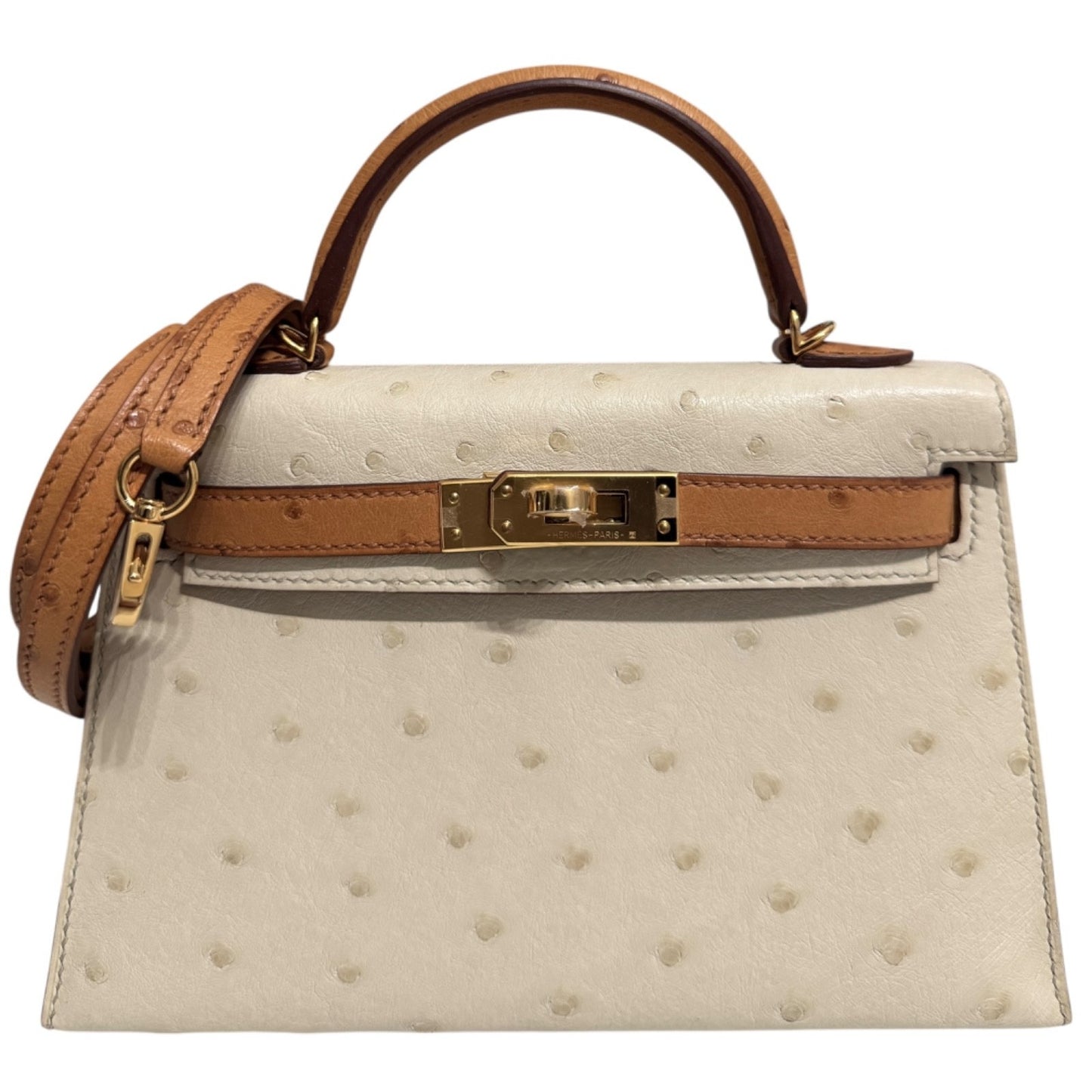 Hermes Kelly Mini 20 Special Order Parchemin Sesame Ostrich Leather Gold Hardware