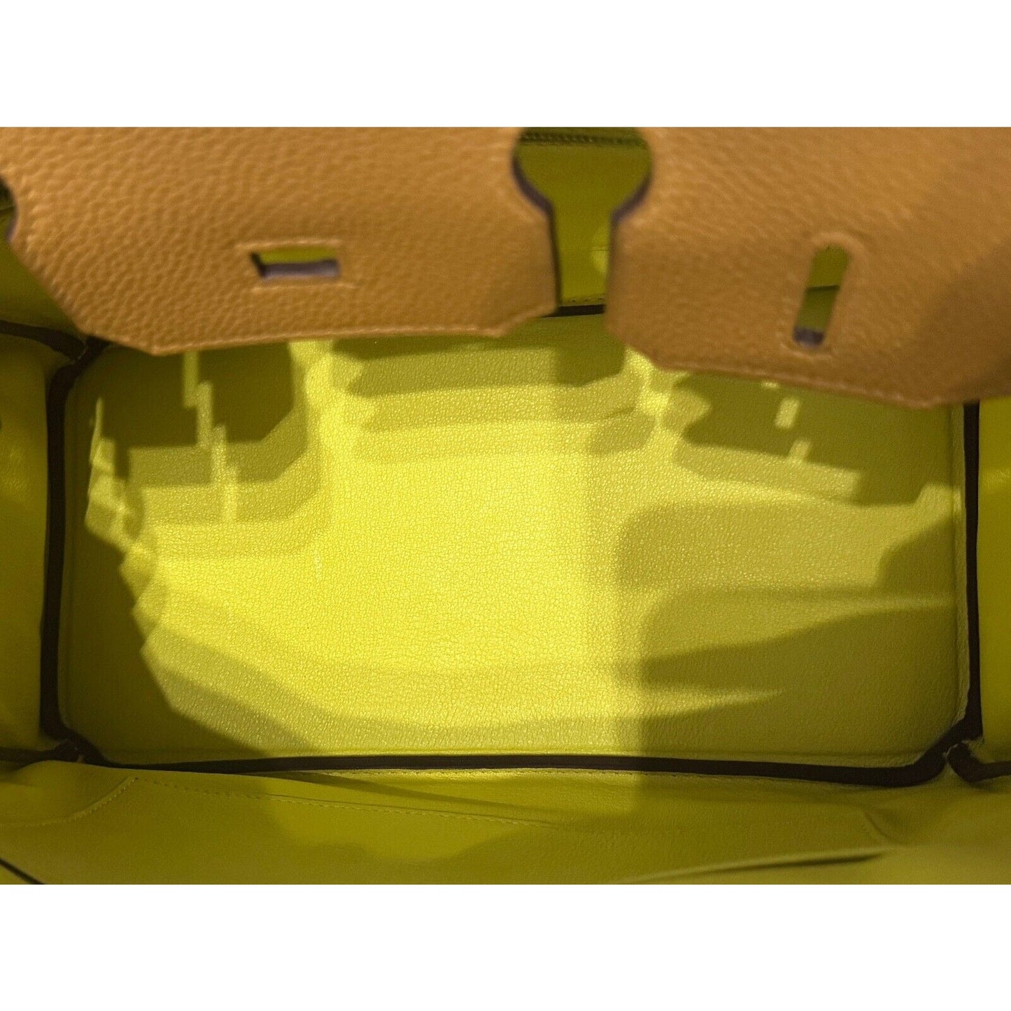 Hermes Birkin 30 Verso Sesame Tan Lime Yellow Togo Leather Palladium Hardware