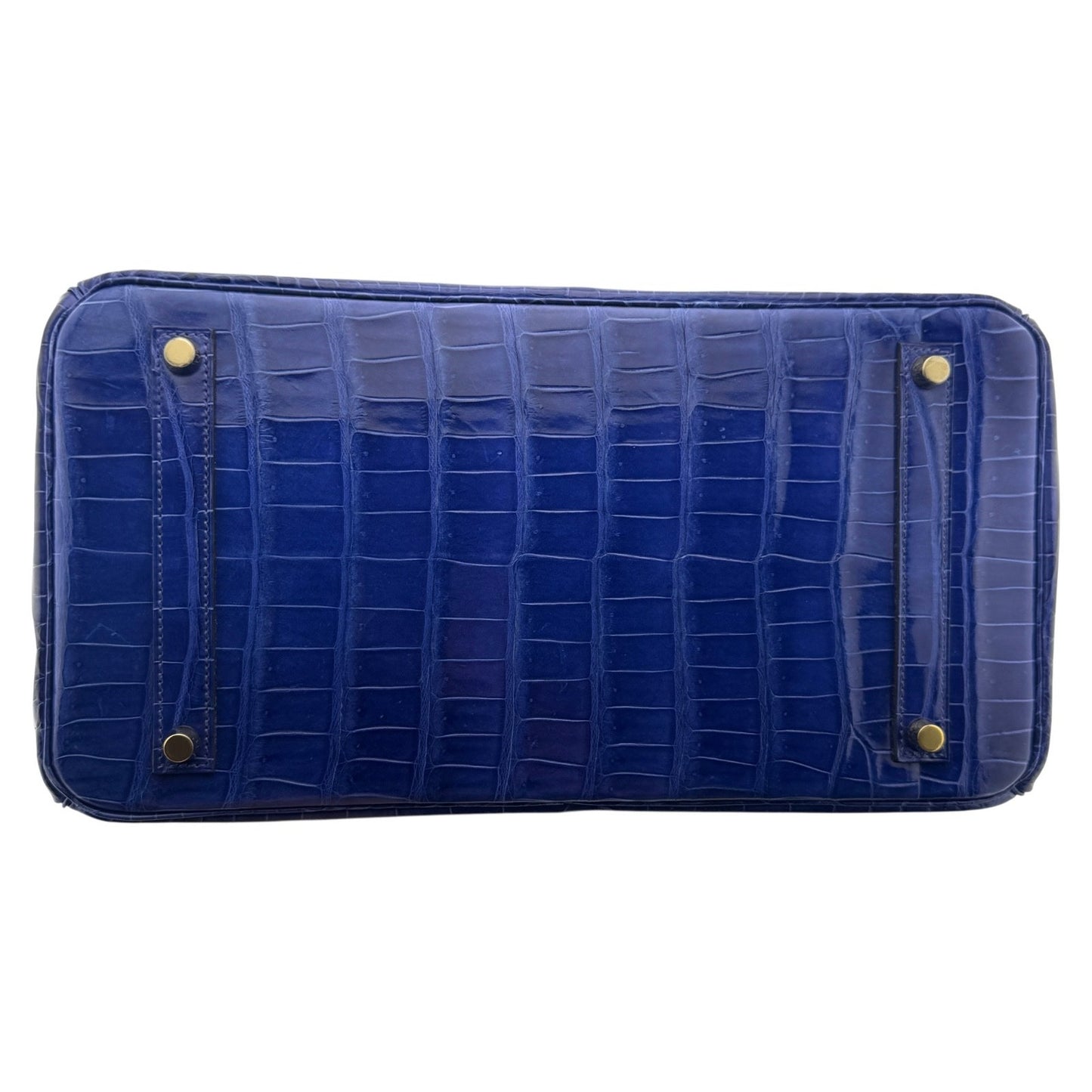 Hermes Birkin 35 Blue Electric Shinny Porosus Crocodile Gold Hardware RARE