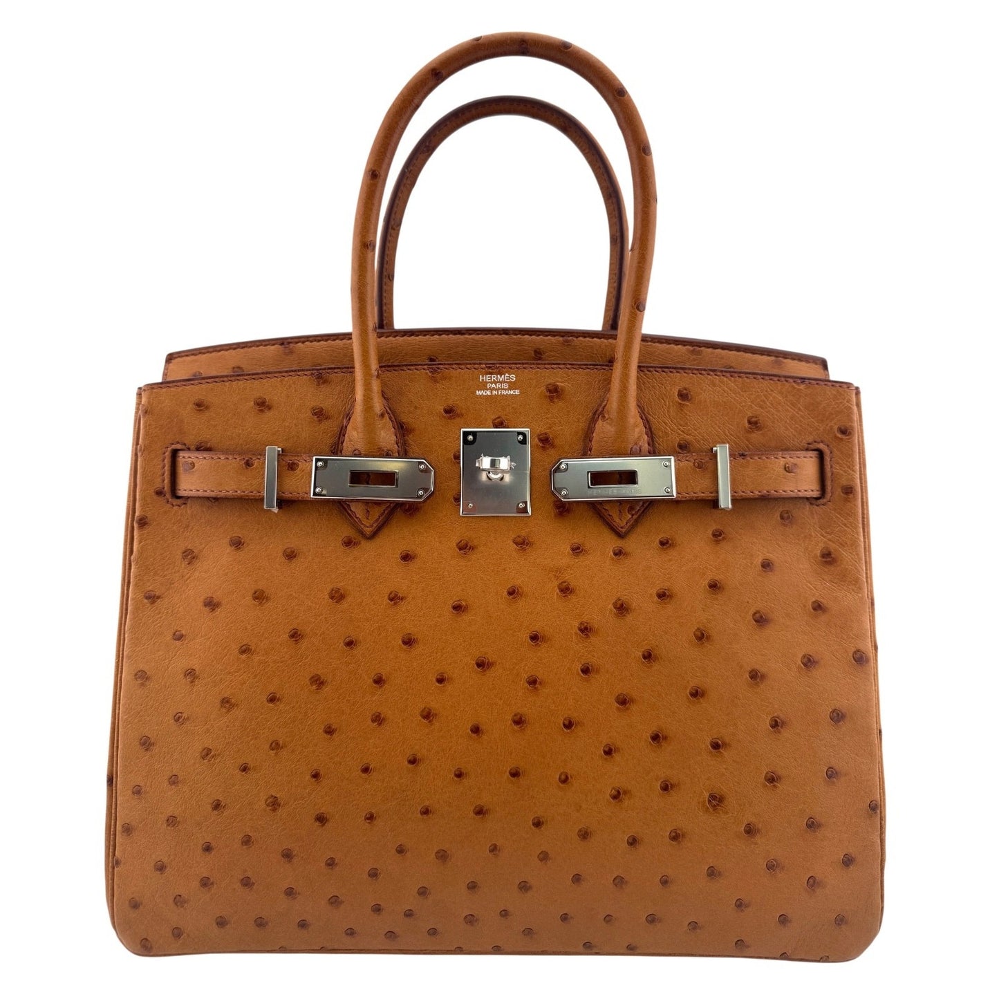 Hermes Birkin 30 Gold Camel Tan Ostrich Leather Palladium Hardware RARE