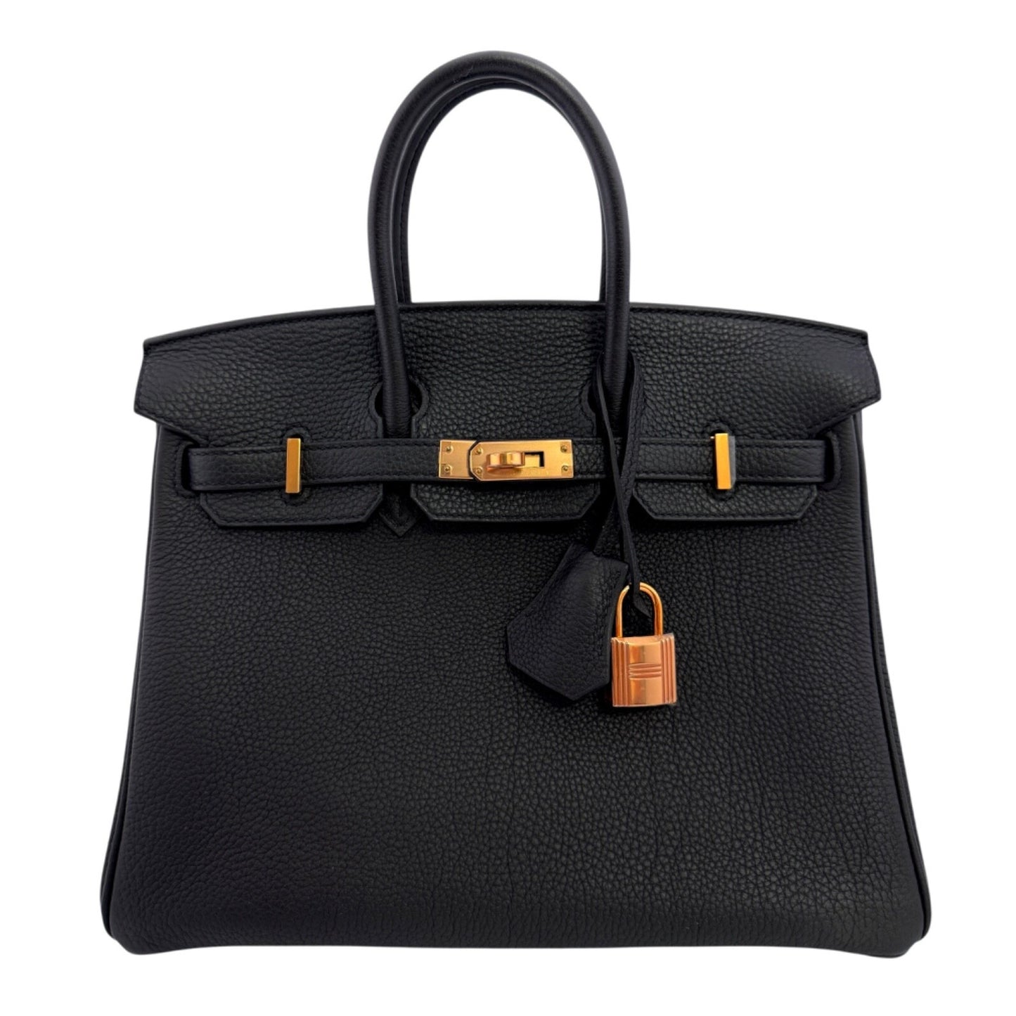 Hermes Birkin 25 Black Noir Togo Leather Rose Gold Hardware Handbag