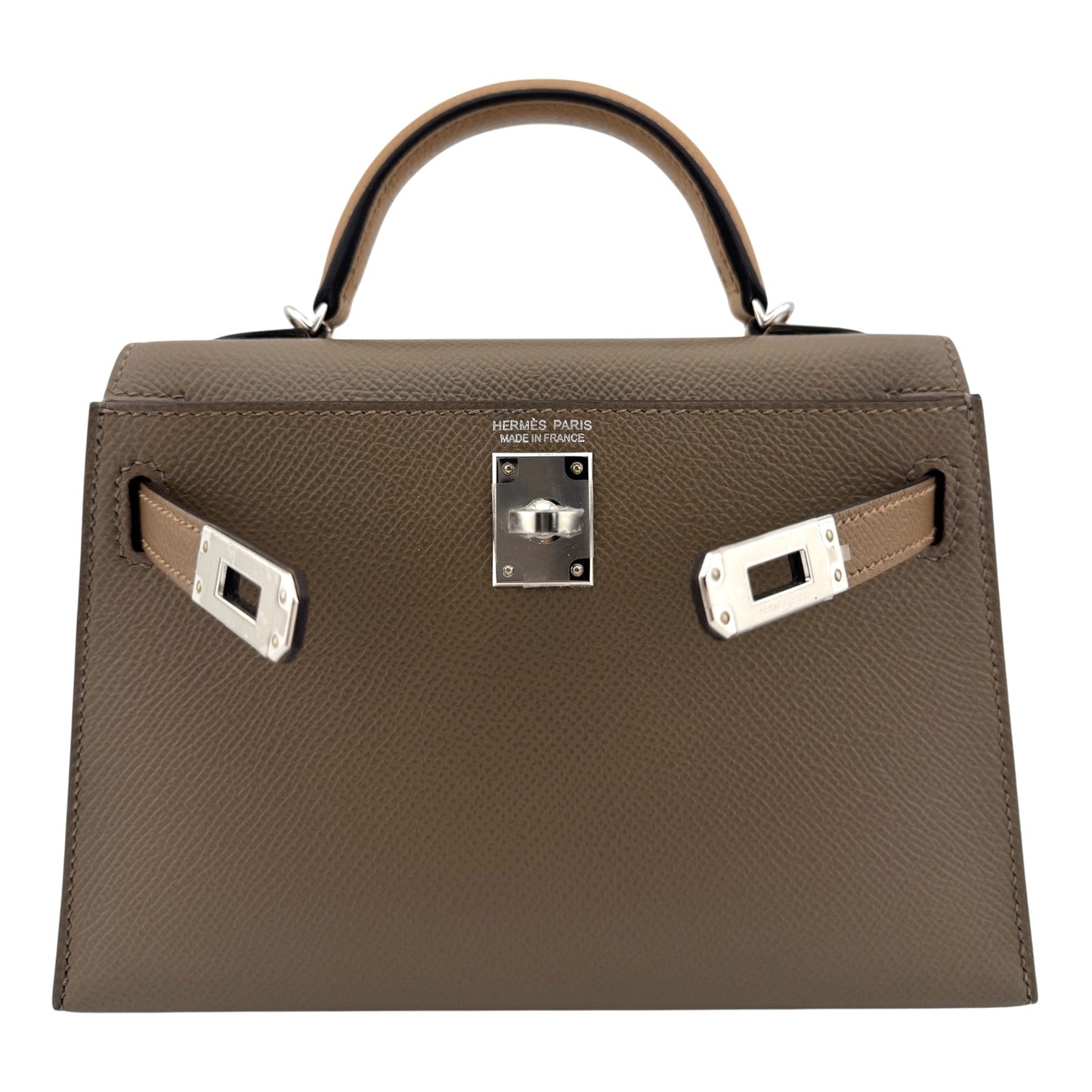 Hermes Kelly Mini 20 Tri Color Etoupe Biscuit Alezan Epsom Palladium Hardware