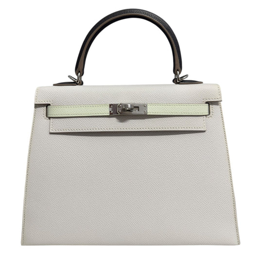Hermes Kelly 25 Sellier Gris Pale Vert Fizz Graphite Epsom Palladium Hardware