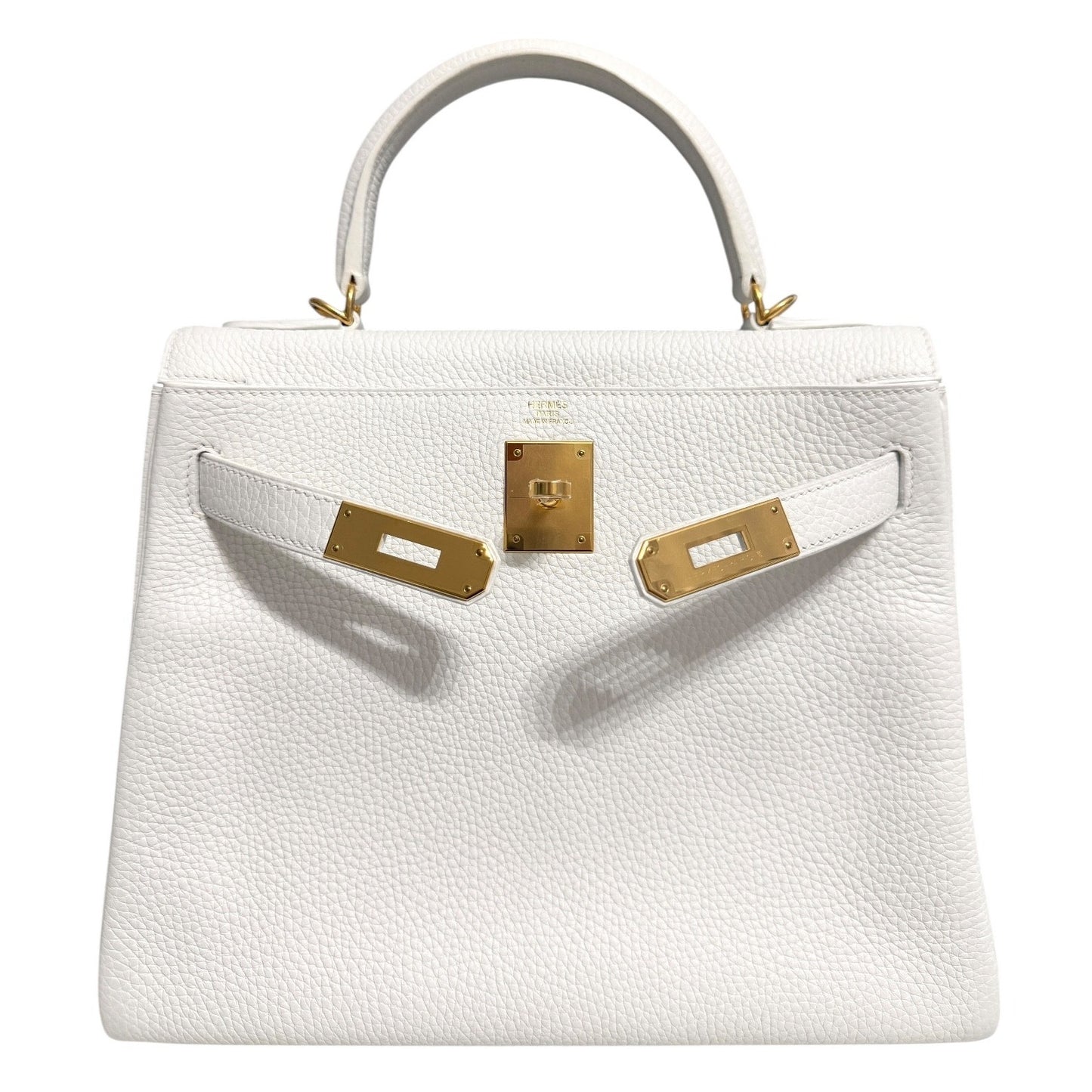Hermes Kelly 28 White Blanc Togo Leather Gold Hardware RARE