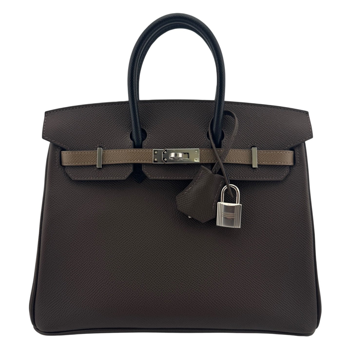 Hermes Birkin 25 Tri Color Ecorce Etoupe Black Epsom Leather Palladium Hardware
