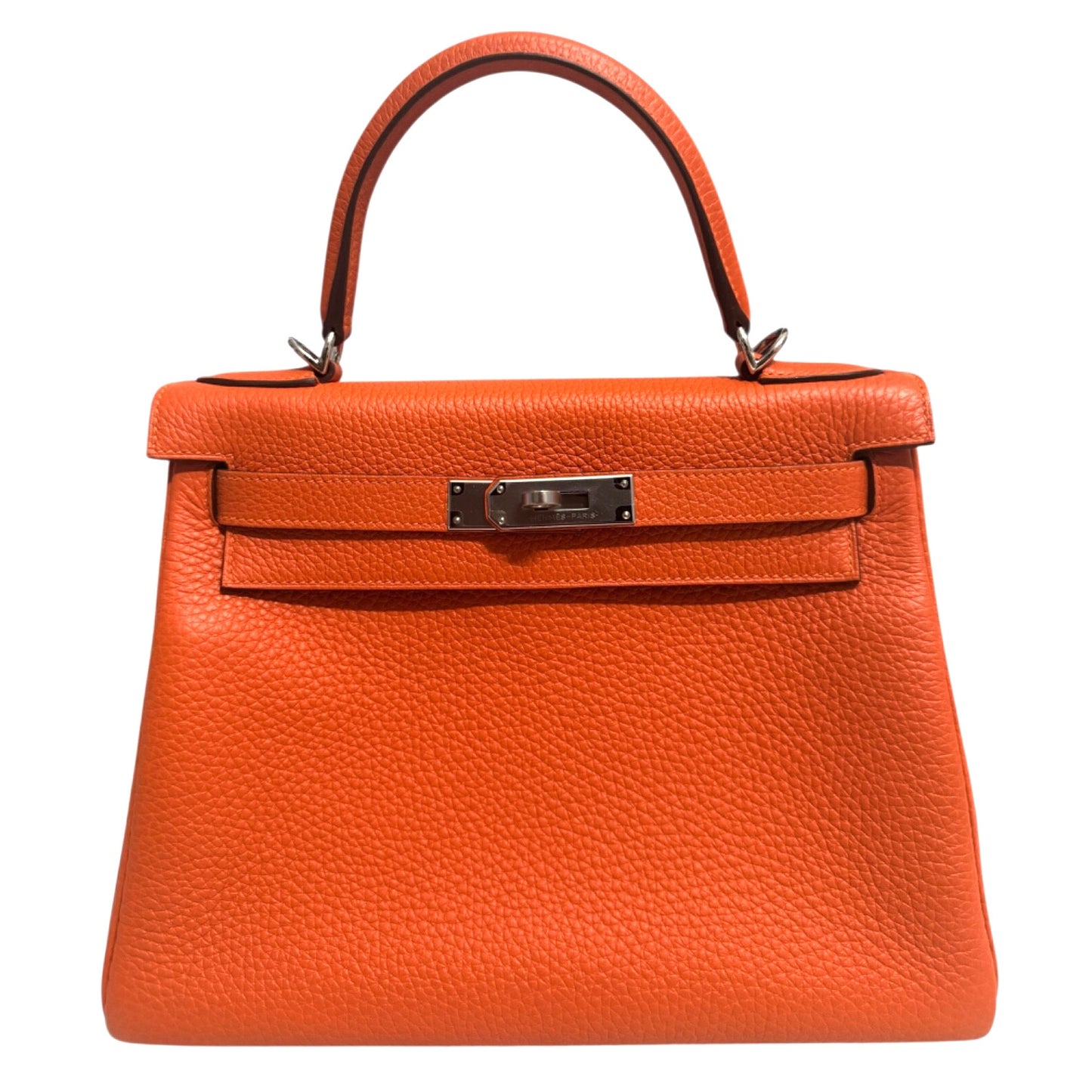 Hermes Kelly 28 Orange Togo Leather Palladium Hardware