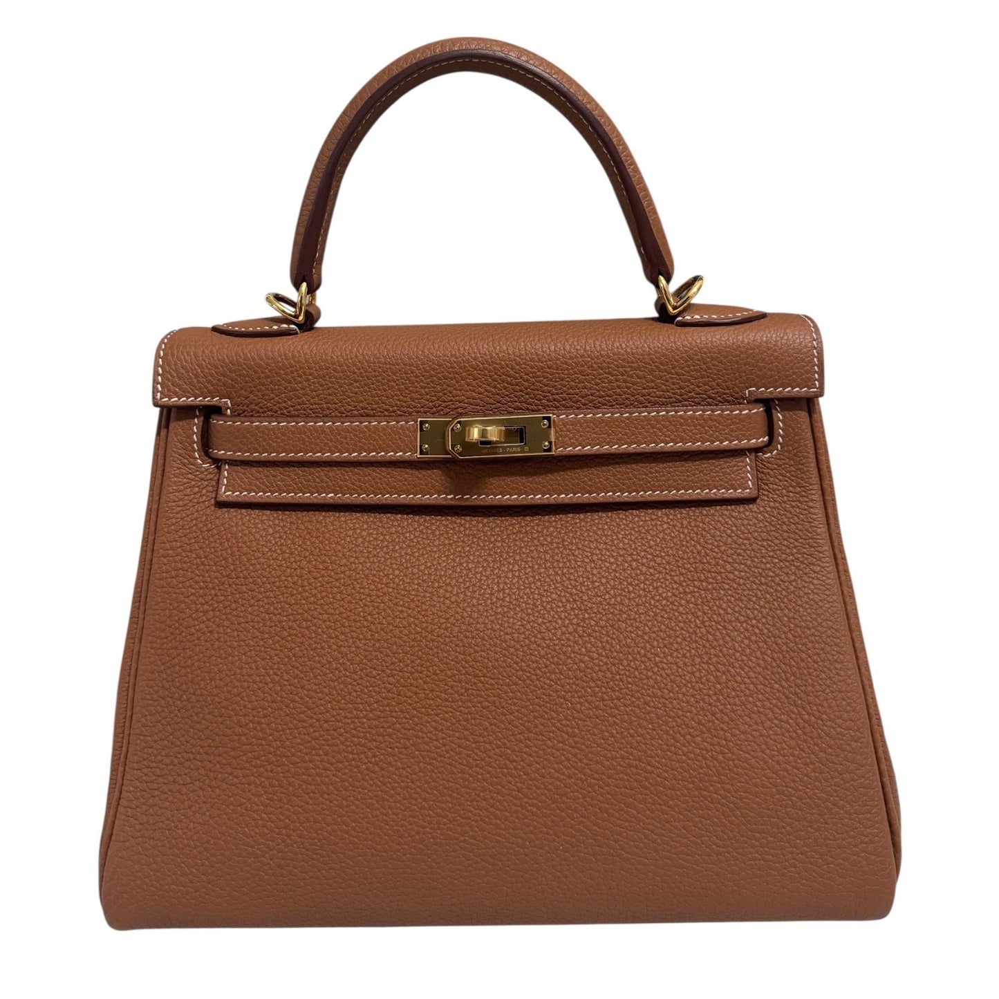 Hermes Kelly 25 Gold Tan Camel Togo Leather Gold Hardware Shoulder Bag