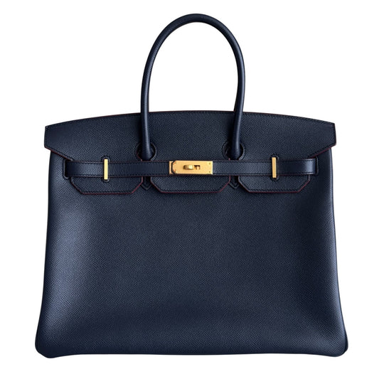 Hermes Birkin 35 Blue Indigo Rouge H Contour Epsom Leather Gold Hardware RARE