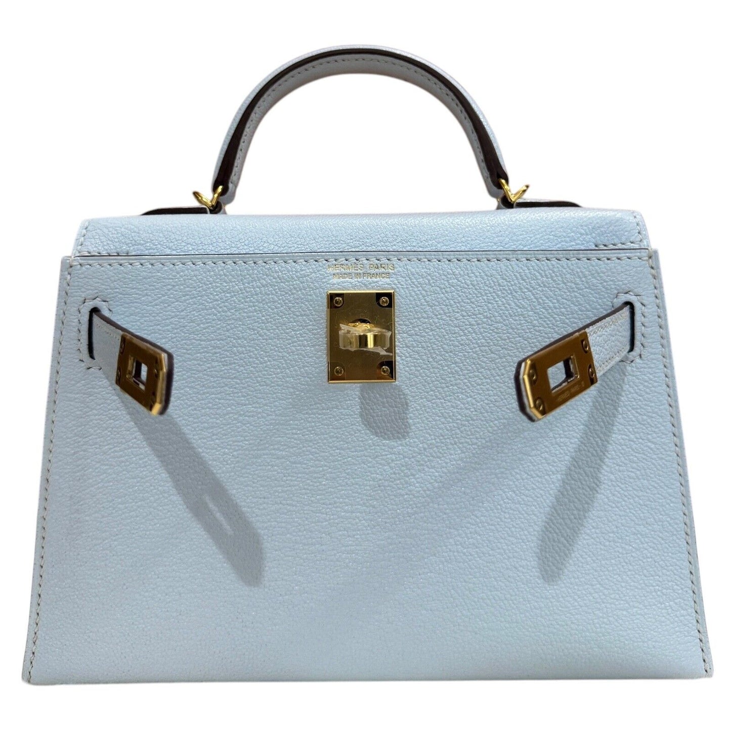 Hermes Kelly Mini 20 Bleu Blue Brume Baby Blue Chèvre Leather Gold Hardware RARE