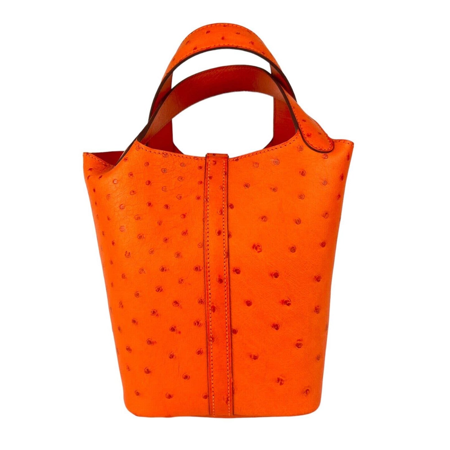 Hermes Picotin Lock 18 Tangerine Orange Ostrich Palladium Hardware Bag Handbag