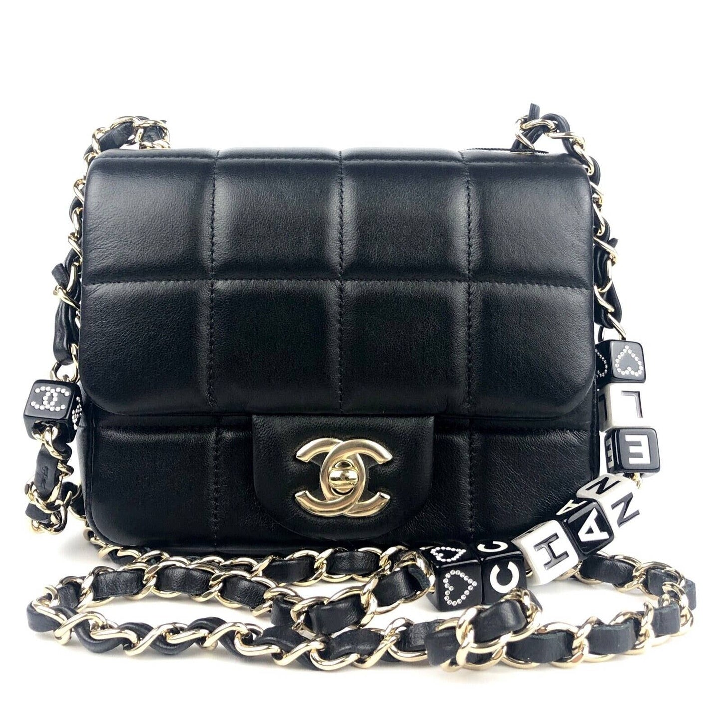 CHANEL 23C Mini Flap Chain Cube Black Bag Gold Hardware NEW