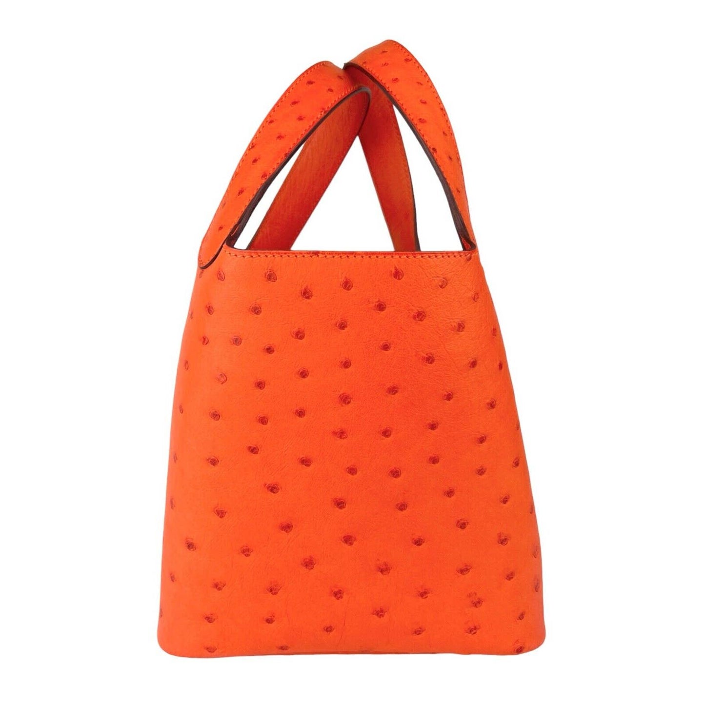 Hermes Picotin Lock 18 Tangerine Orange Ostrich Palladium Hardware Bag Handbag