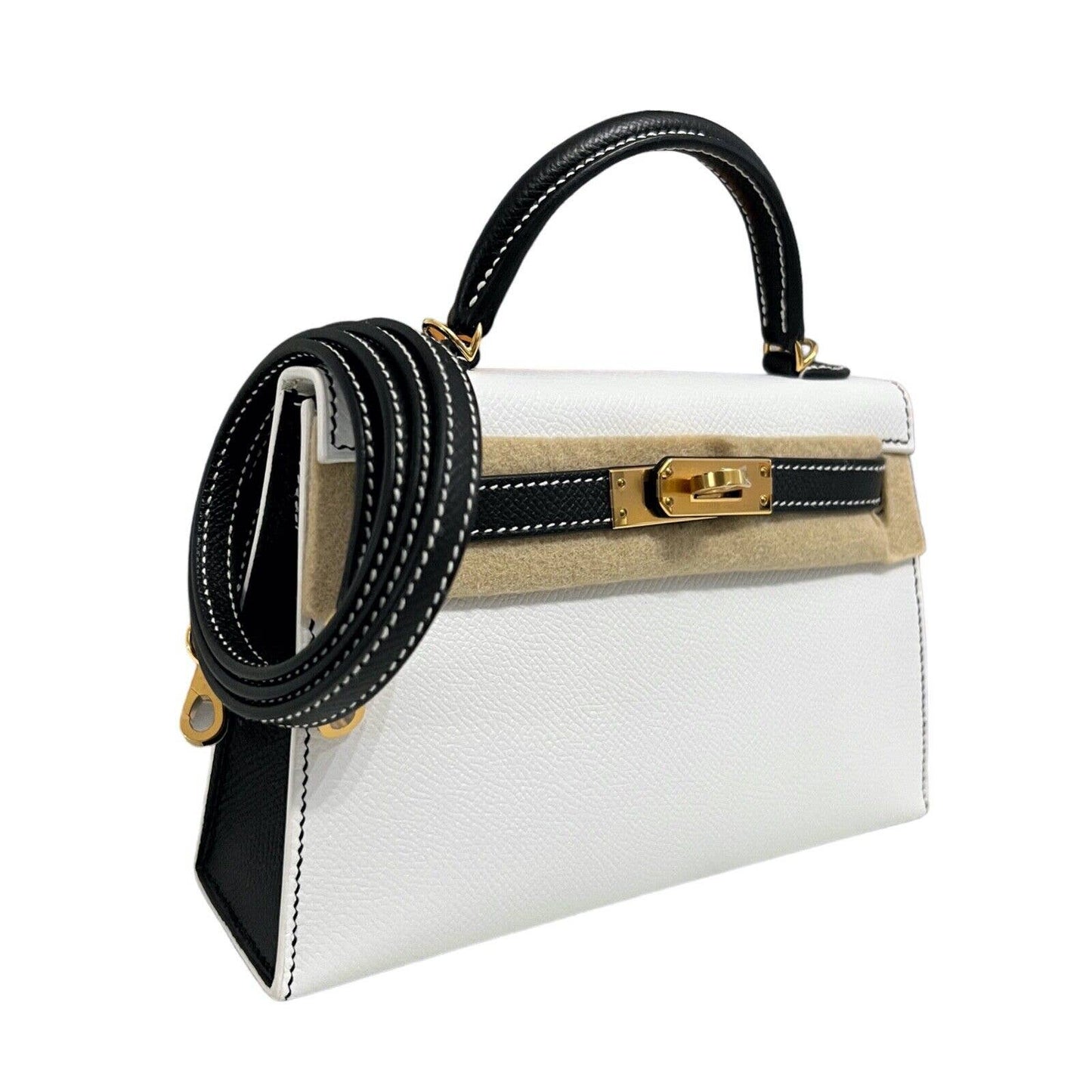 Hermes Kelly Mini 20 Special Order "Panda" Black White Epsom Leather Gold Hardware