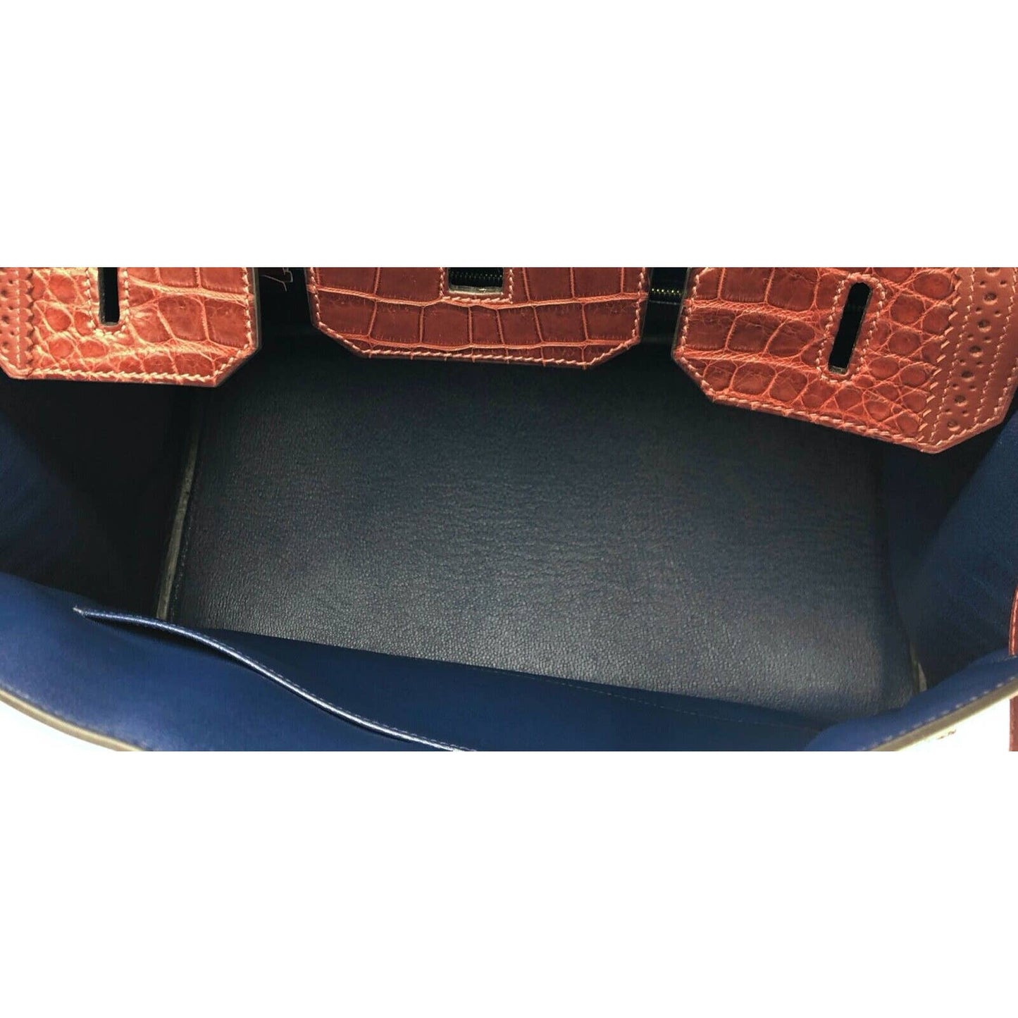 Hermes Birkin 35 Ghillies Alligator Rouge H Blue Interior Leather Gold Hardware
