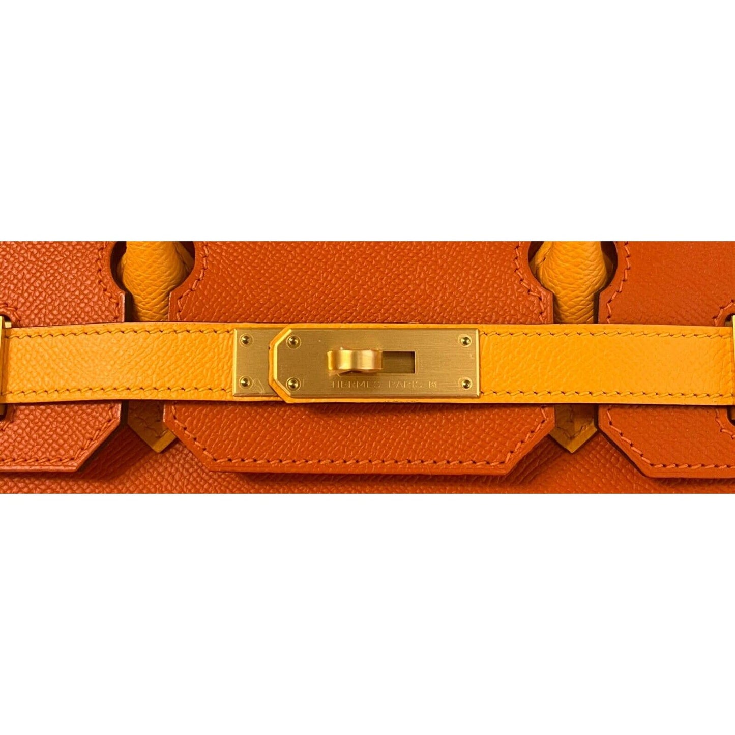 Hermes Birkin 30 Special Order Epsom Feu Orange Jaune D'or Yellow Brushed Gold