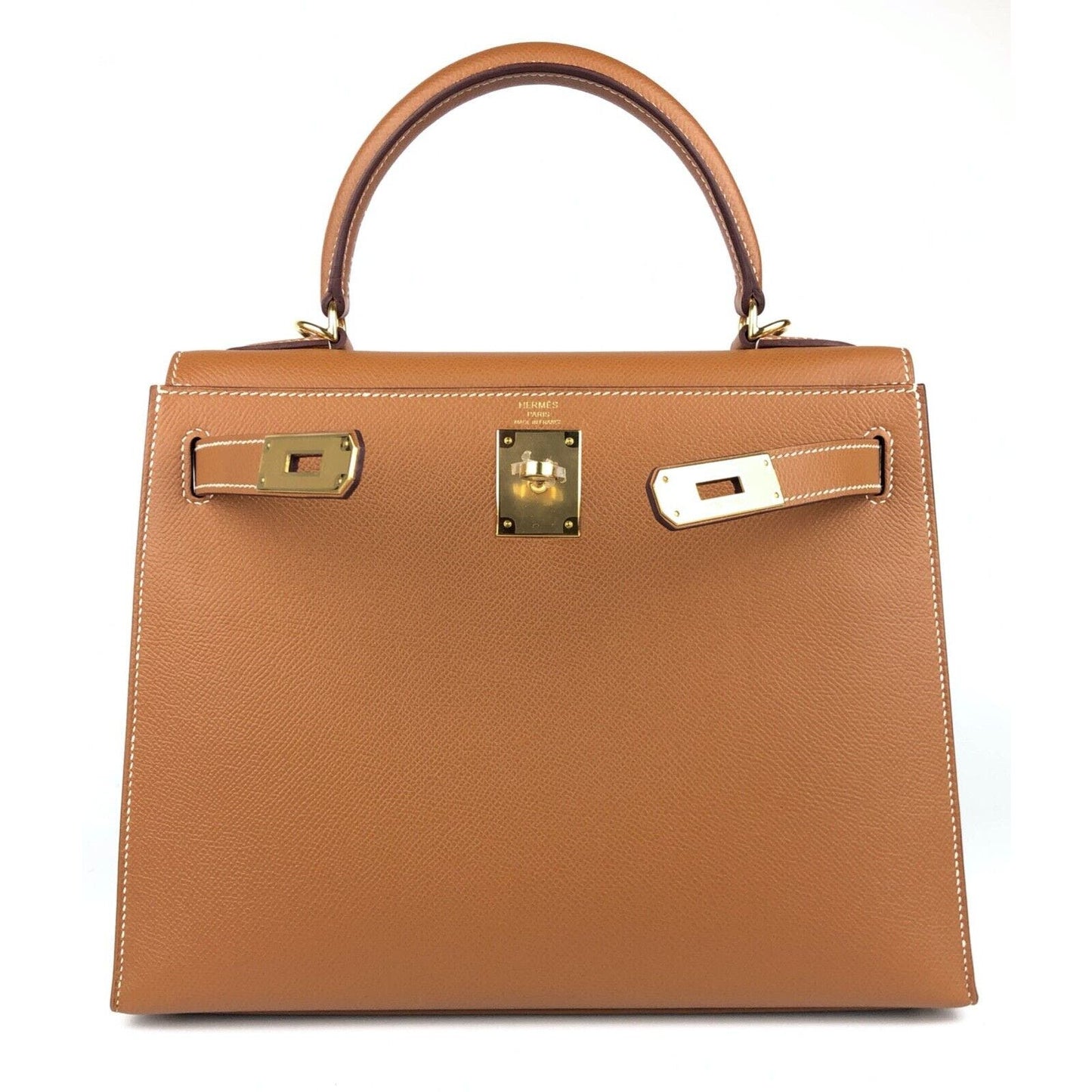 Hermes Kelly 28 Sellier Gold Tan Camel Epsom Leather Gold Hardware Bag