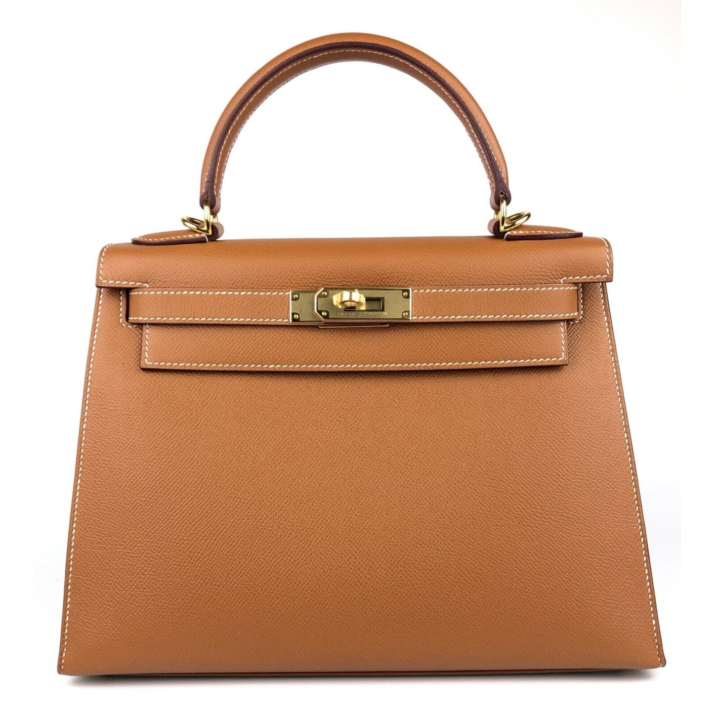 Hermes Kelly 28 Sellier Gold Tan Camel Epsom Leather Gold Hardware Bag