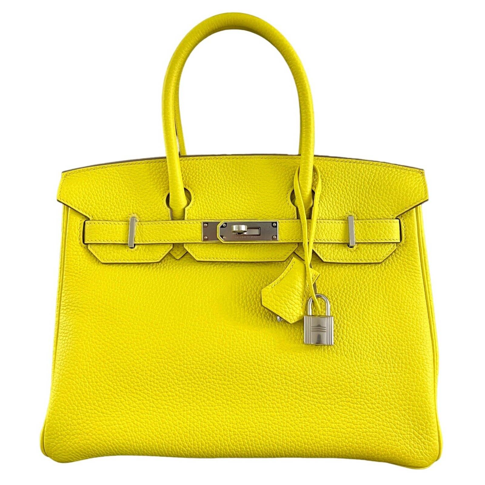Hermes Birkin 30 Lime Yellow Leather Palladium Hardware Bag Handbag NEW 2022