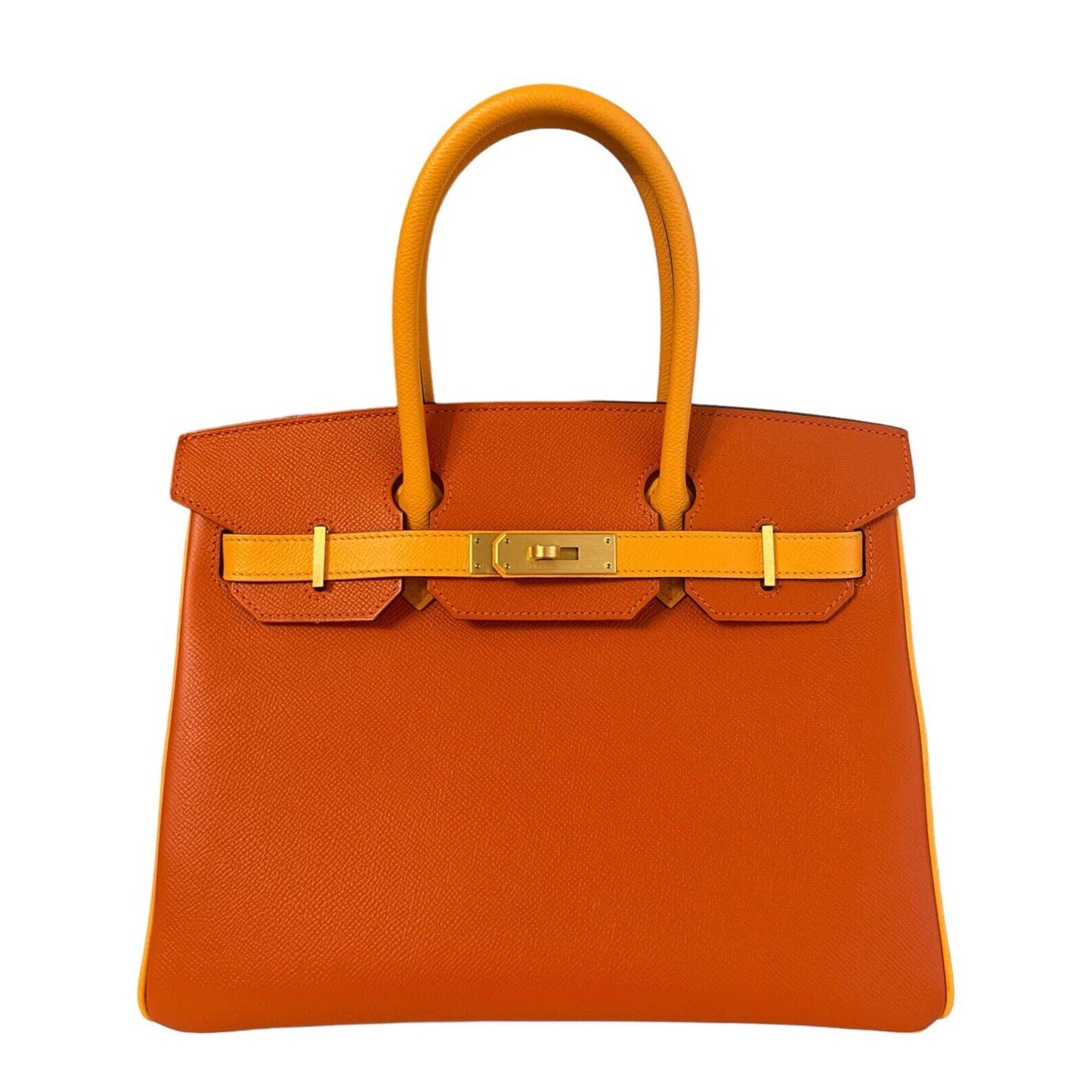 Hermes Birkin 30 Special Order Epsom Feu Orange Jaune D'or Yellow Brushed Gold