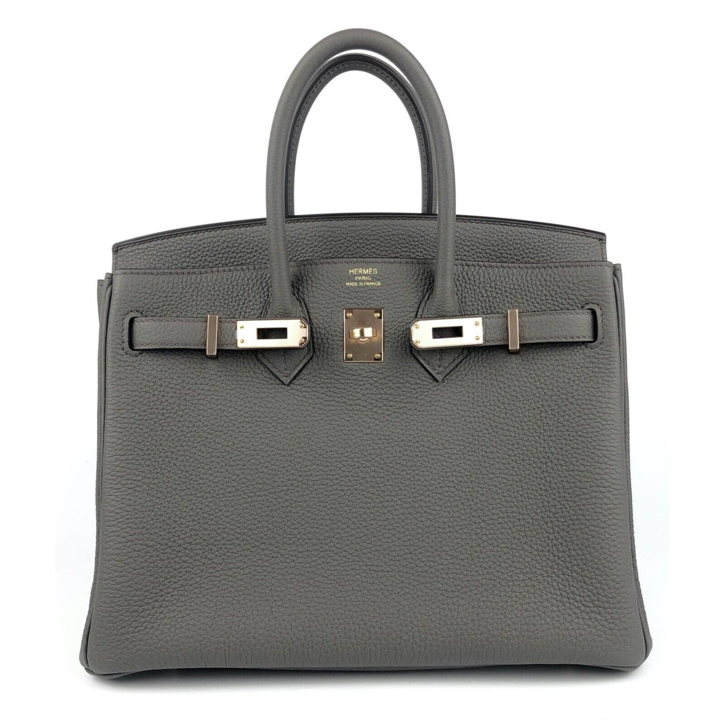 Hermes Birkin 25 Etain Gray Brown Grey Togo Leather Rose Gold Hardware Handbag