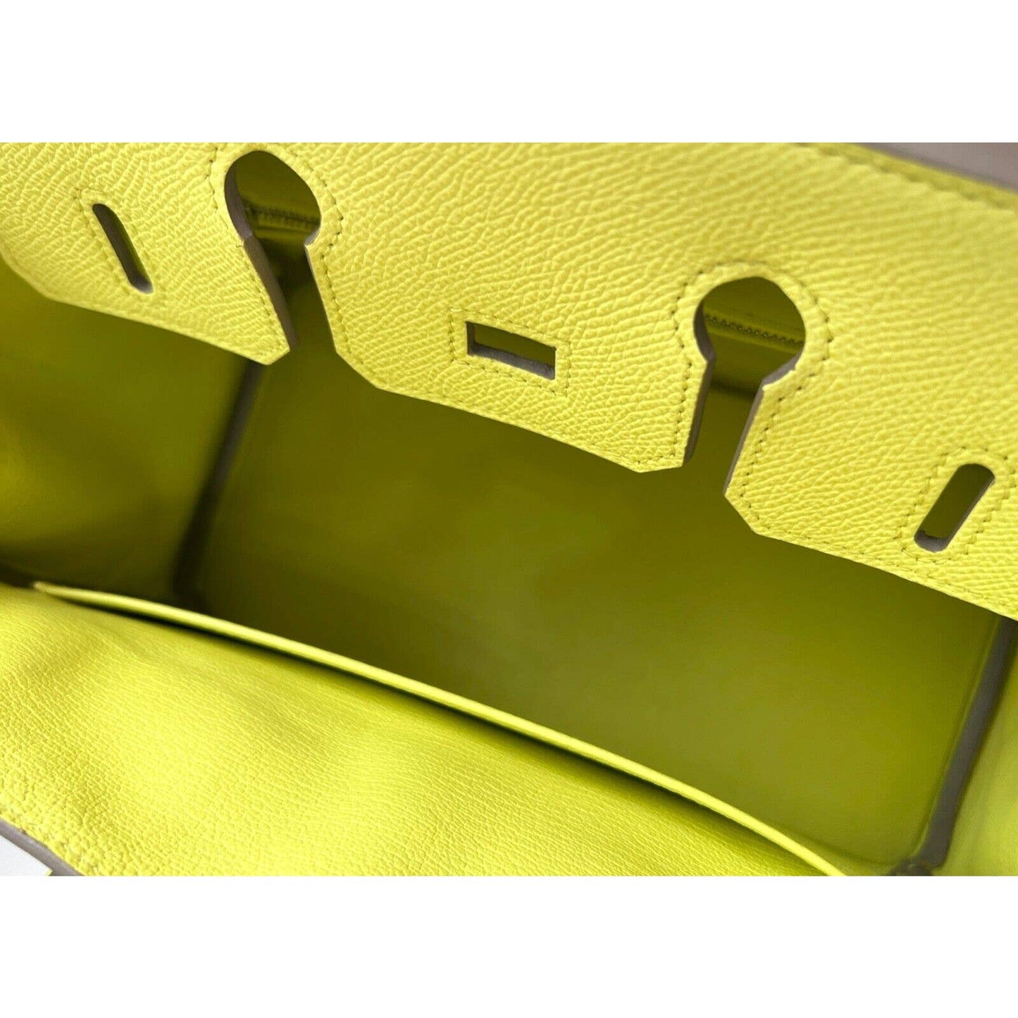Hermes Birkin 25 Lime Yellow Epsom Leather Palladium Hardware Bag Handbag