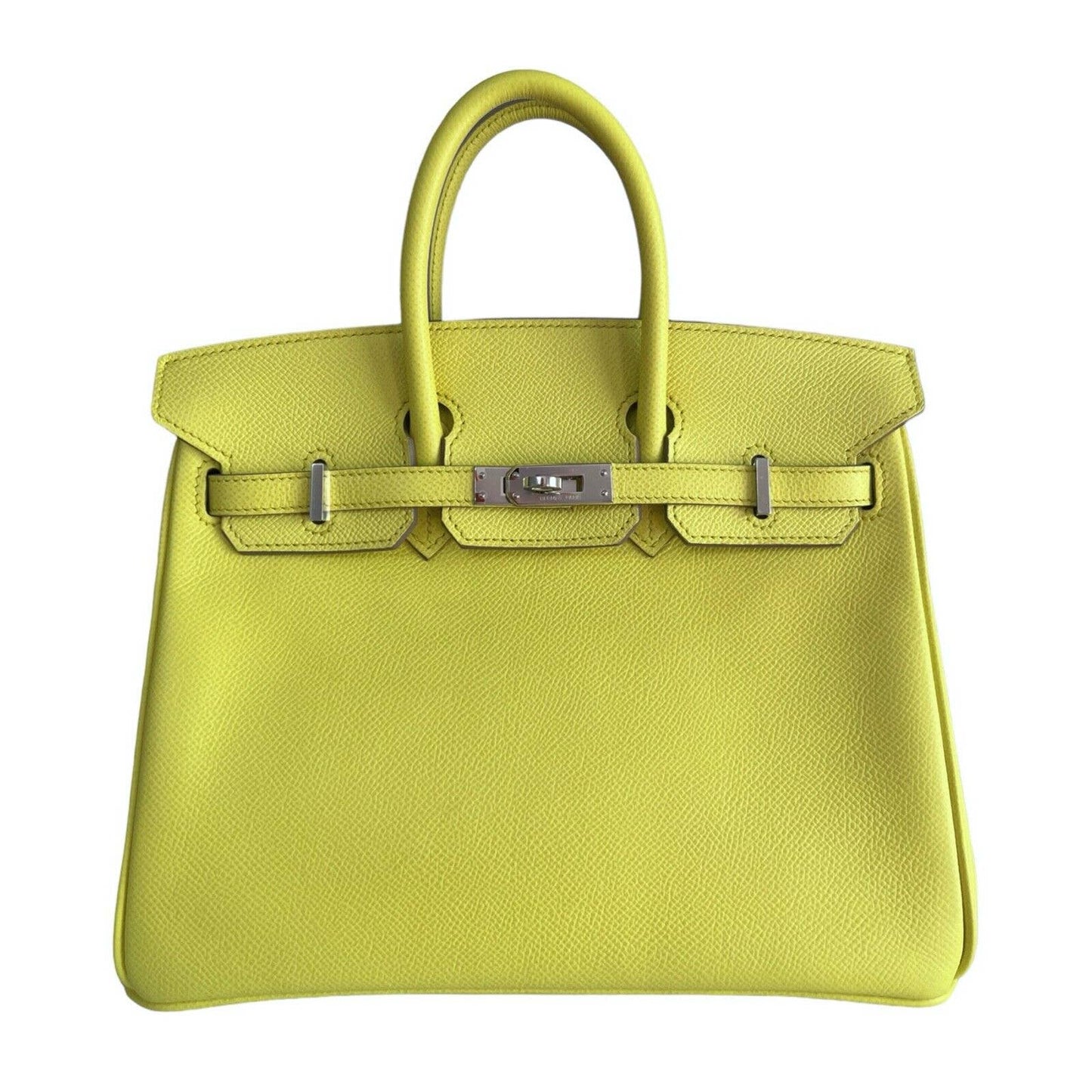 Hermes Birkin 25 Lime Yellow Epsom Leather Palladium Hardware Bag Handbag