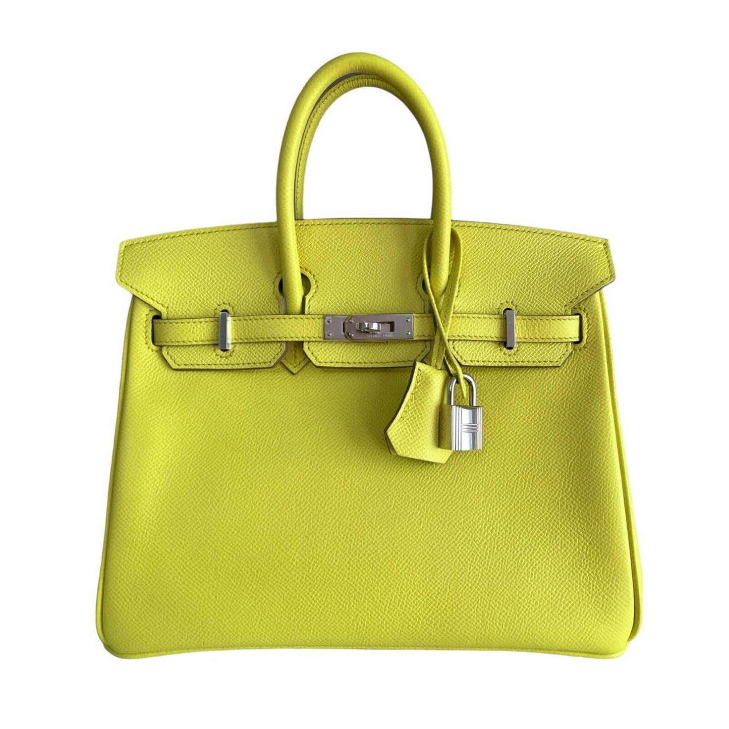 Hermes Birkin 25 Lime Yellow Epsom Leather Palladium Hardware Bag Handbag