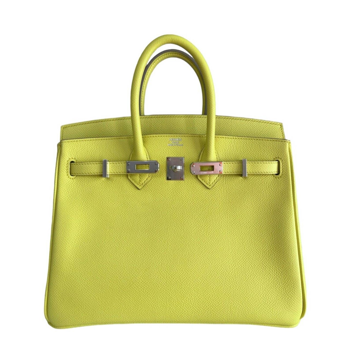 Hermes Birkin 25 Lime Yellow Epsom Leather Palladium Hardware Bag Handbag