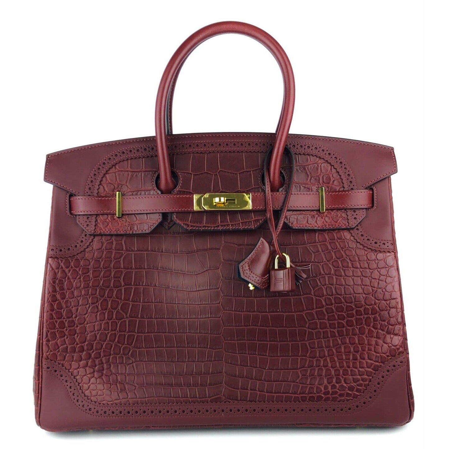 Hermes Birkin 35 Ghillies Alligator Rouge H Blue Interior Leather Gold Hardware