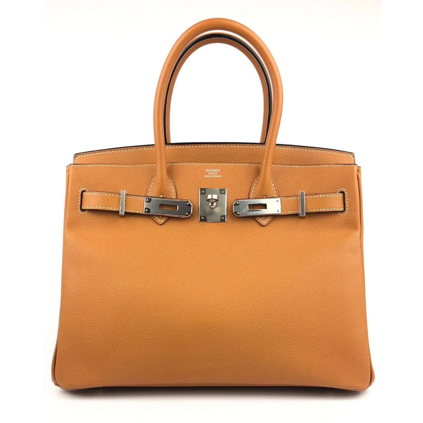 Hermes Birkin 30 Toffee Tan Camel Epsom Leather Palladium Hardware
