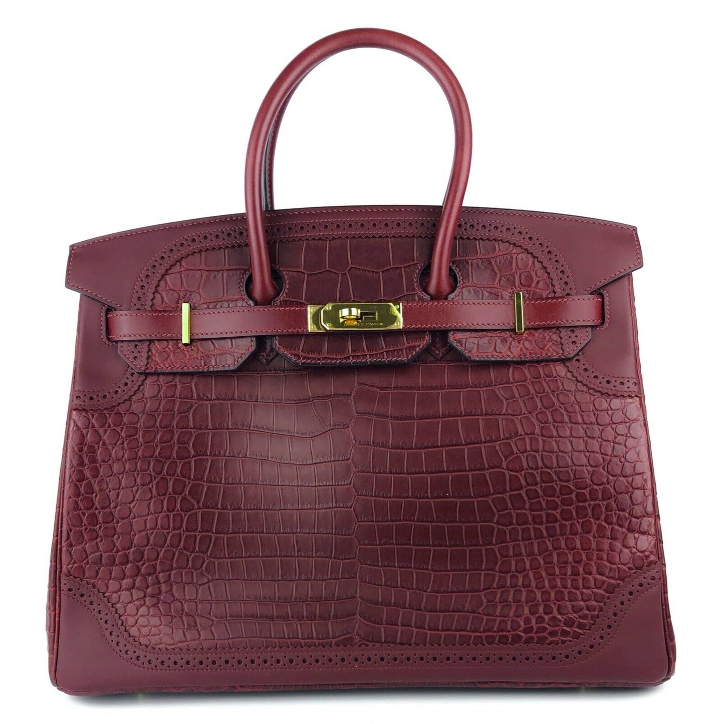 Hermes Birkin 35 Ghillies Alligator Rouge H Blue Interior Leather Gold Hardware