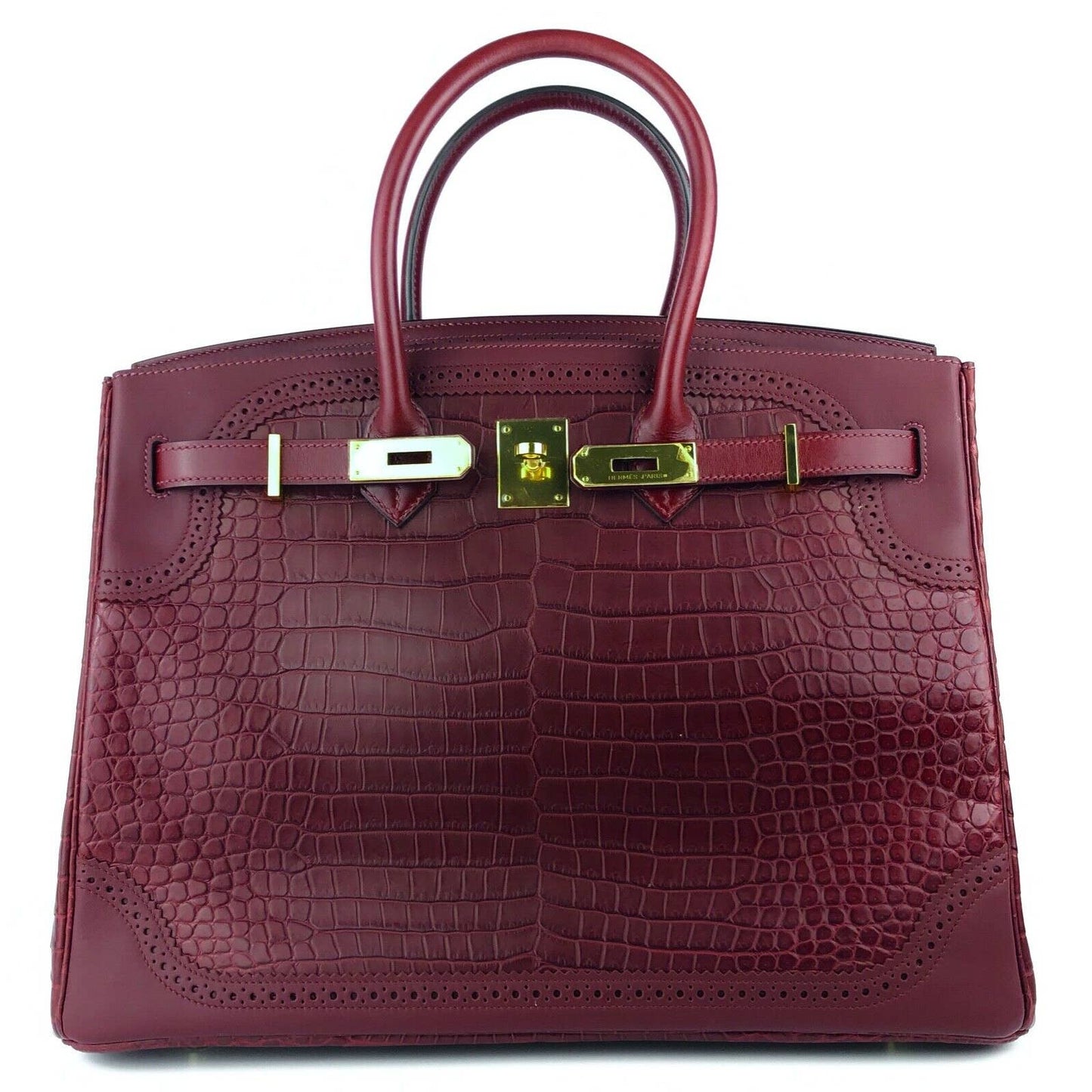 Hermes Birkin 35 Ghillies Alligator Rouge H Blue Interior Leather Gold Hardware
