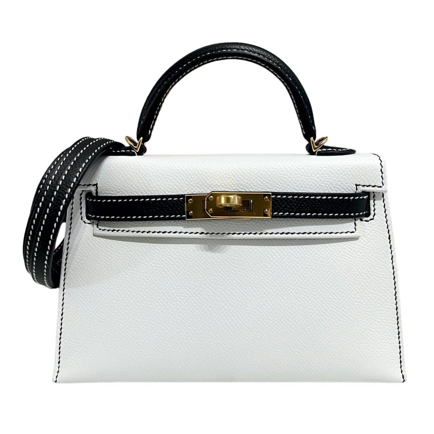 Hermes Kelly Mini 20 Special Order "Panda" Black White Epsom Leather Gold Hardware