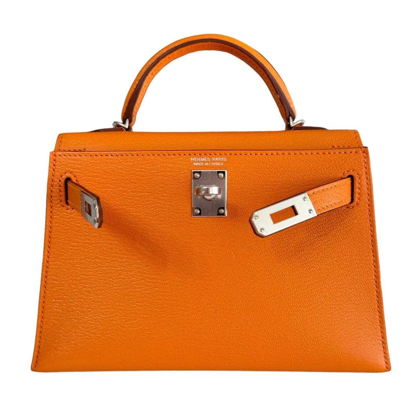 Hermes Kelly Mini 20 Verso Orange & Sanguine Chèvre Leather Palladium Hardware