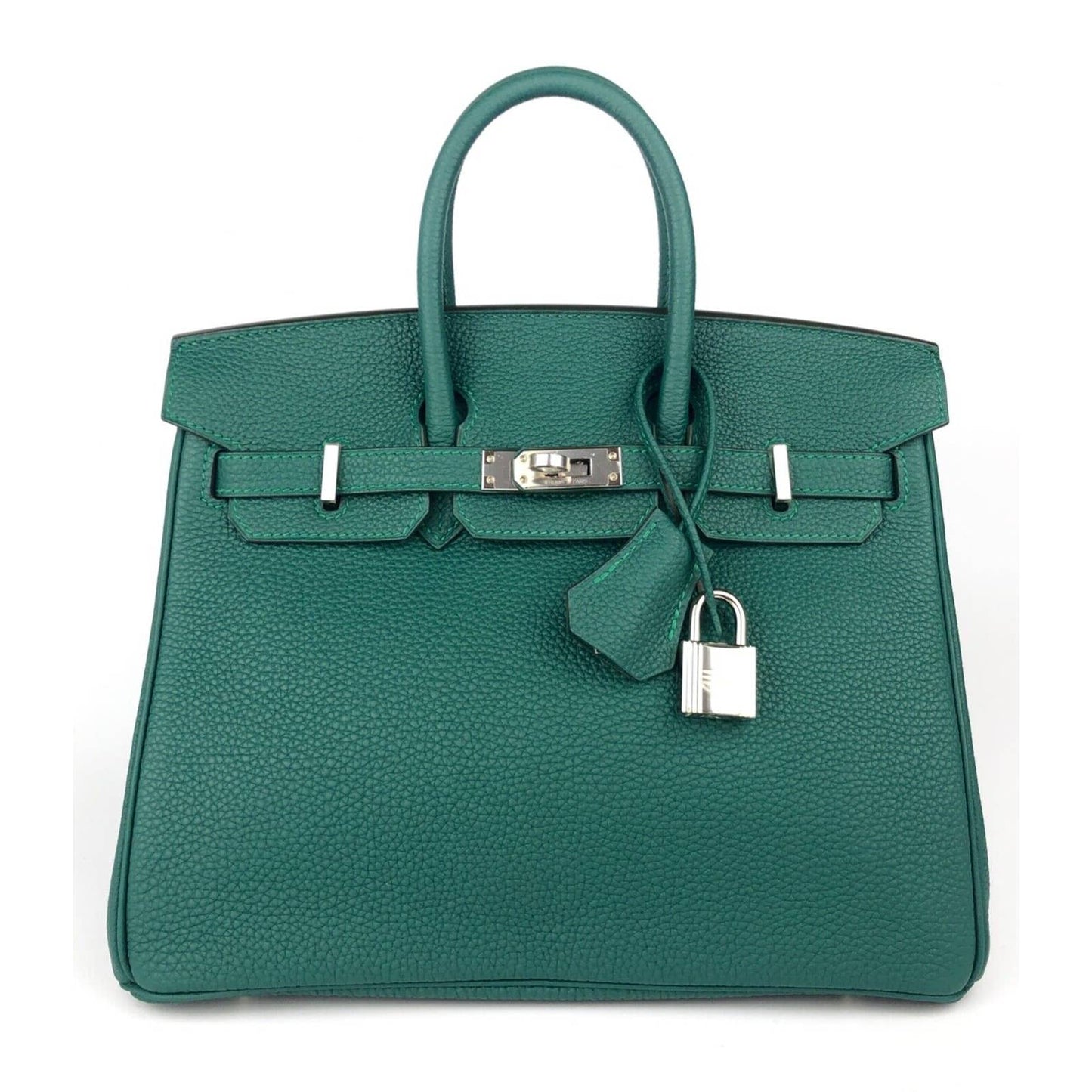 Hermes Birkin 25 Malachite Green Togo Leather Palladium Hardware Handbag