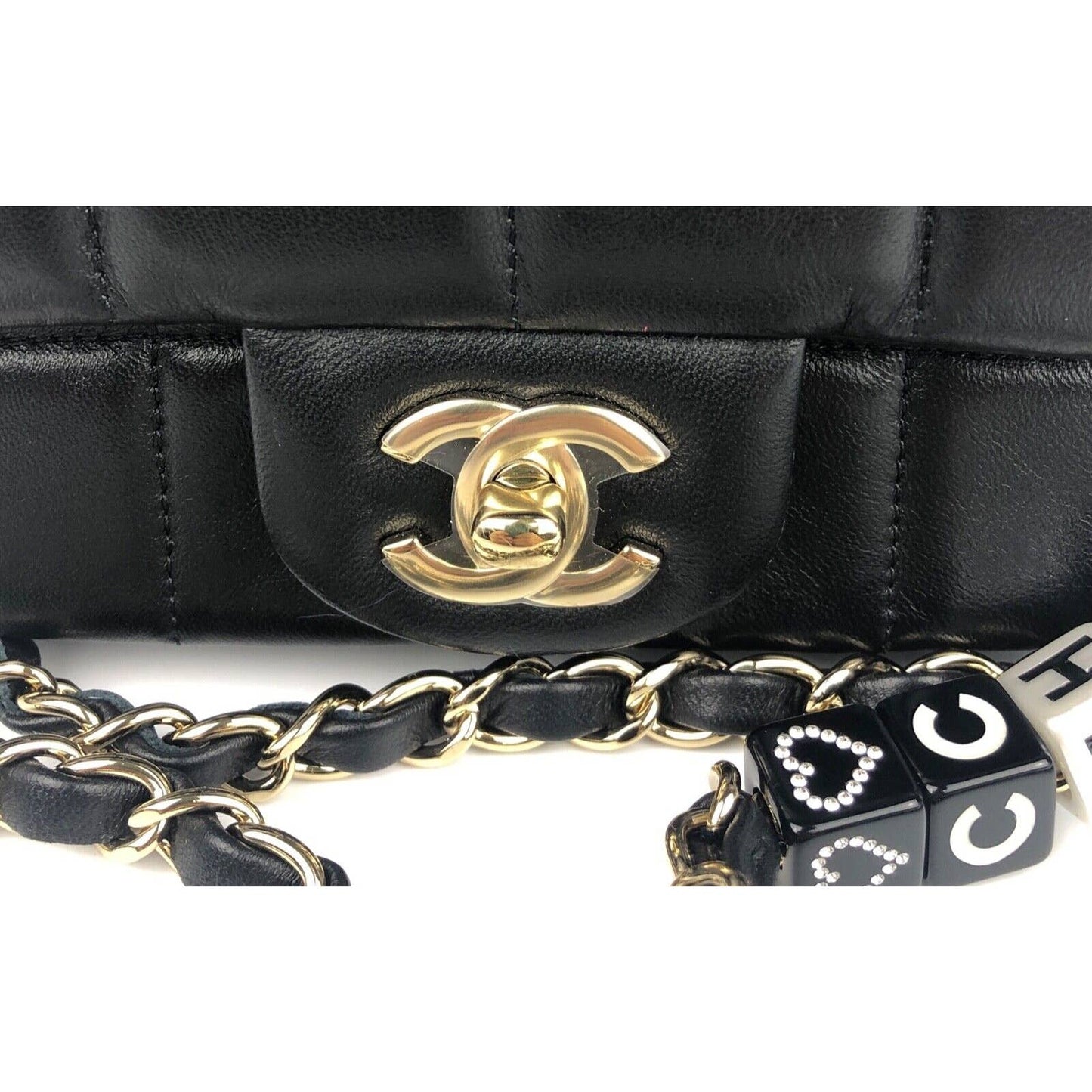 CHANEL 23C Mini Flap Chain Cube Black Bag Gold Hardware NEW