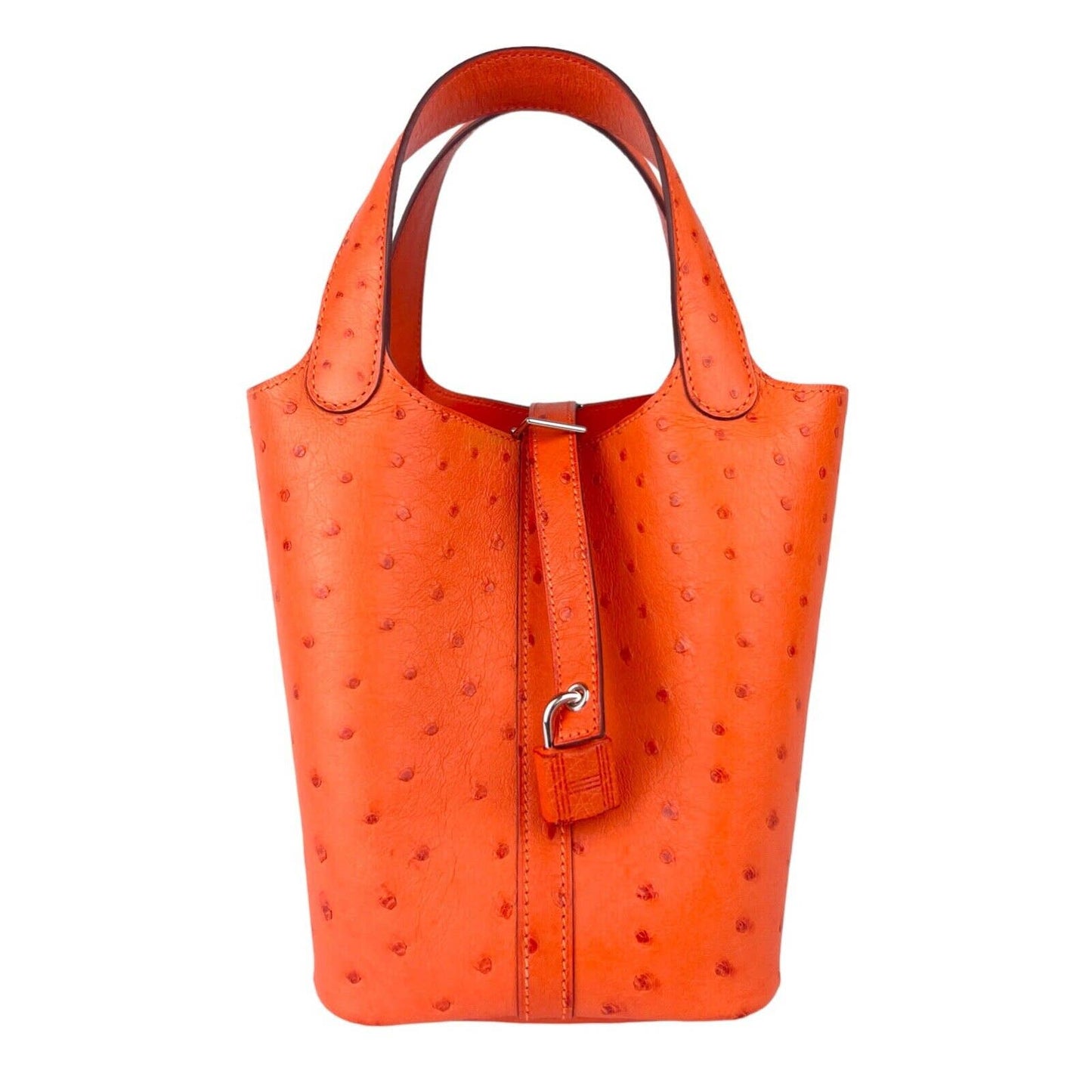 Hermes Picotin Lock 18 Tangerine Orange Ostrich Palladium Hardware Bag Handbag